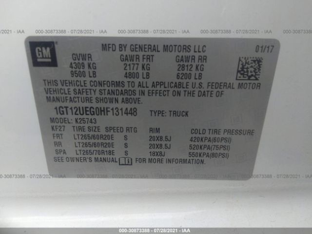 Photo 8 VIN: 1GT12UEG0HF131448 - GMC SIERRA 2500HD 