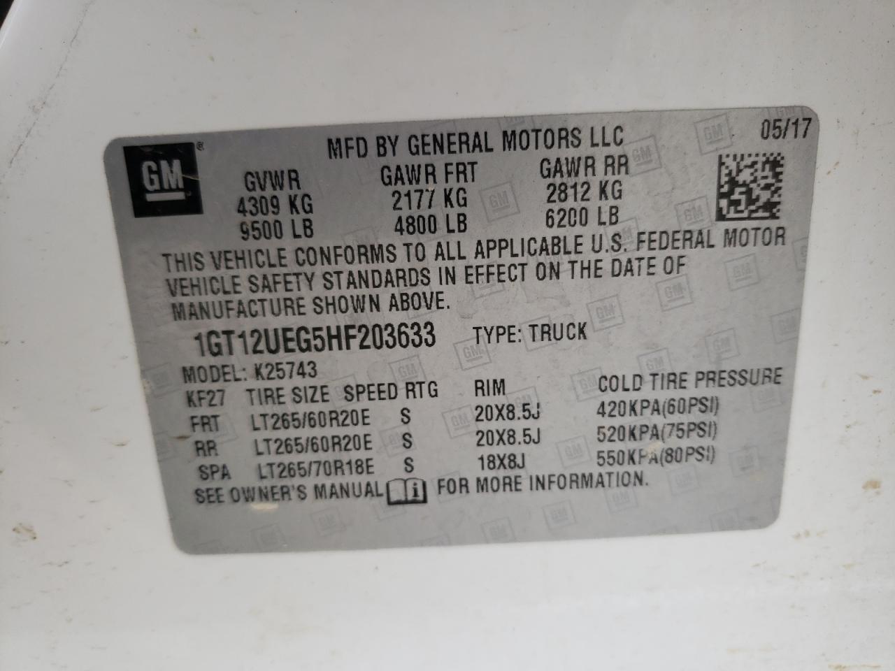 Photo 12 VIN: 1GT12UEG5HF203633 - GMC SIERRA 