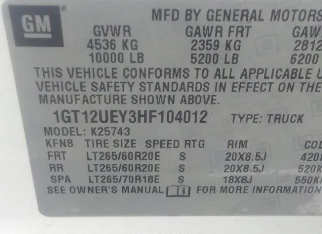 Photo 8 VIN: 1GT12UEY3HF104012 - GMC SIERRA 2500HD 