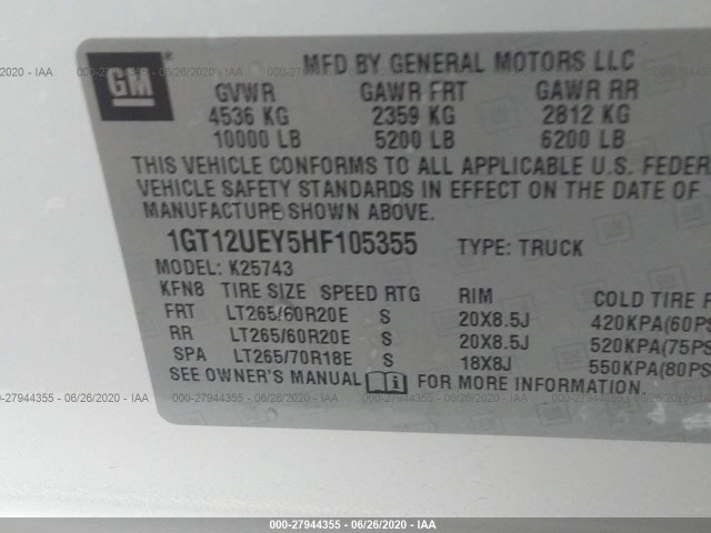 Photo 8 VIN: 1GT12UEY5HF105355 - GMC SIERRA 2500HD 