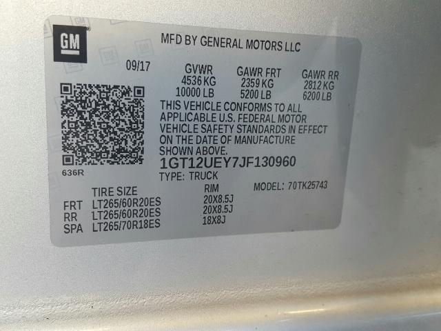 Photo 9 VIN: 1GT12UEY7JF130960 - GMC SIERRA K25 