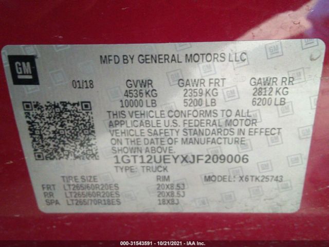 Photo 8 VIN: 1GT12UEYXJF209006 - GMC SIERRA 2500HD 