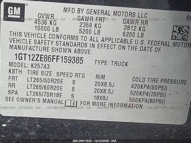 Photo 8 VIN: 1GT12ZE86FF159385 - GMC SIERRA 2500HD 