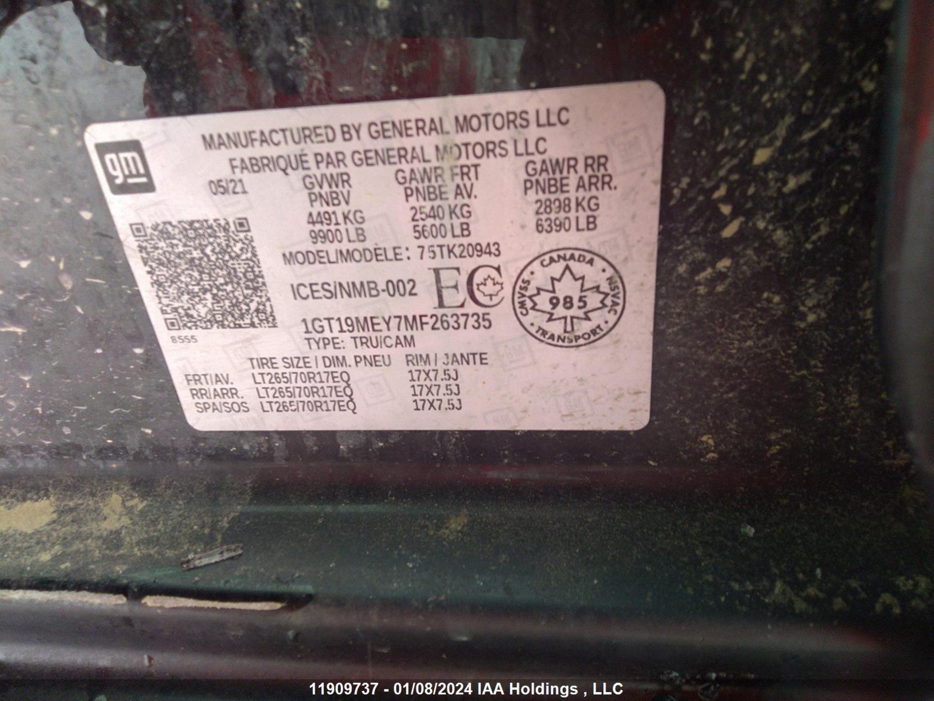 Photo 8 VIN: 1GT19MEY7MF263735 - GMC SIERRA 