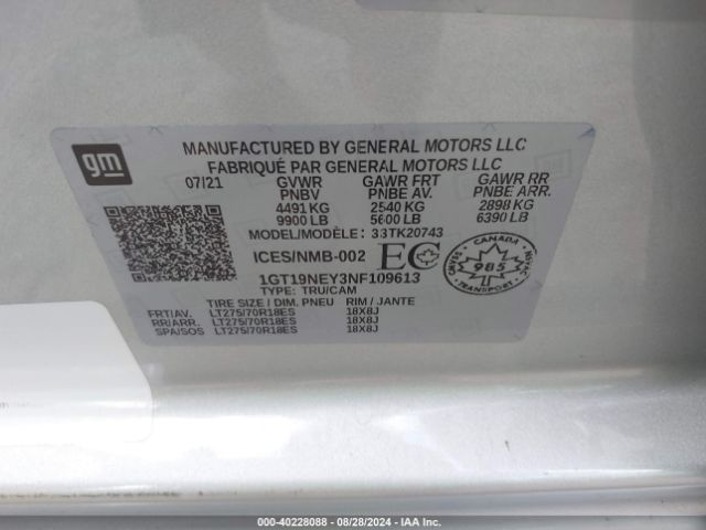 Photo 8 VIN: 1GT19NEY3NF109613 - GMC SIERRA HD 