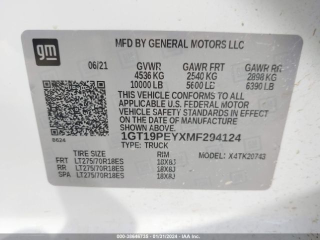 Photo 8 VIN: 1GT19PEYXMF294124 - GMC SIERRA 2500HD 