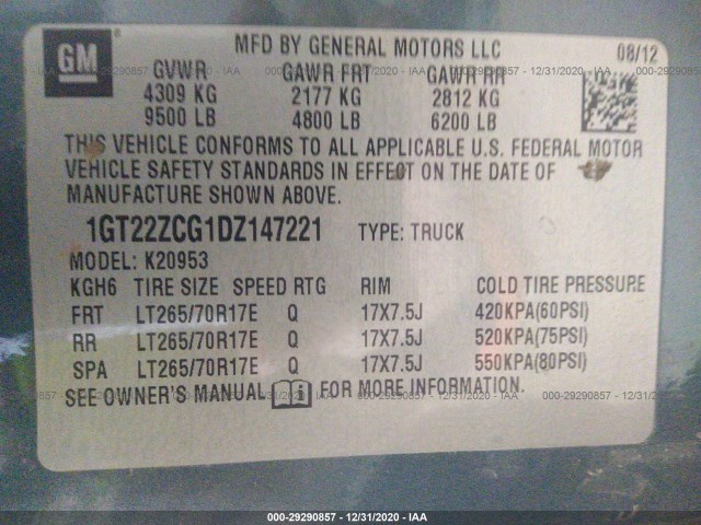 Photo 8 VIN: 1GT22ZCG1DZ147221 - GMC SIERRA 2500HD 