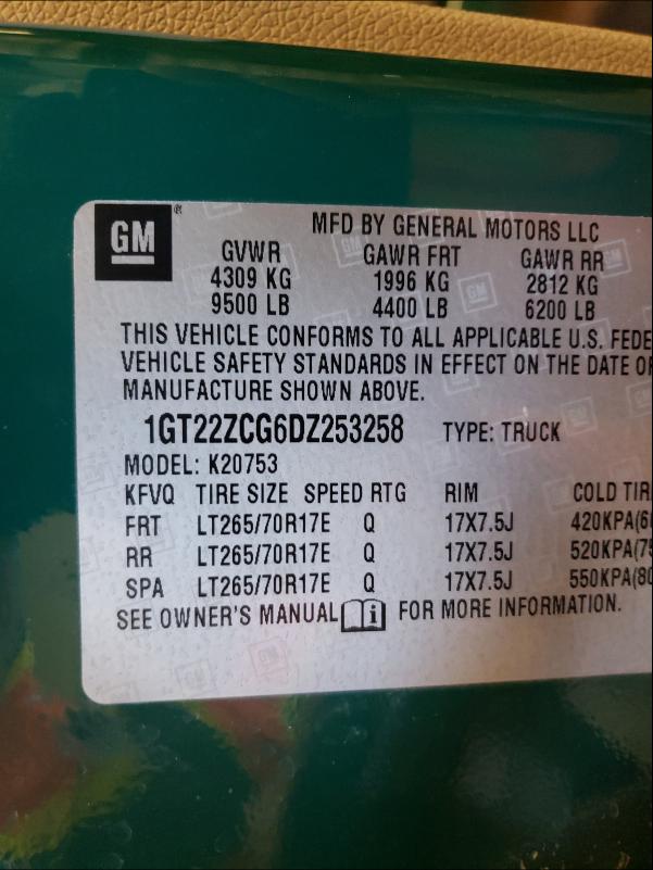 Photo 9 VIN: 1GT22ZCG6DZ253258 - GMC SIERRA K25 