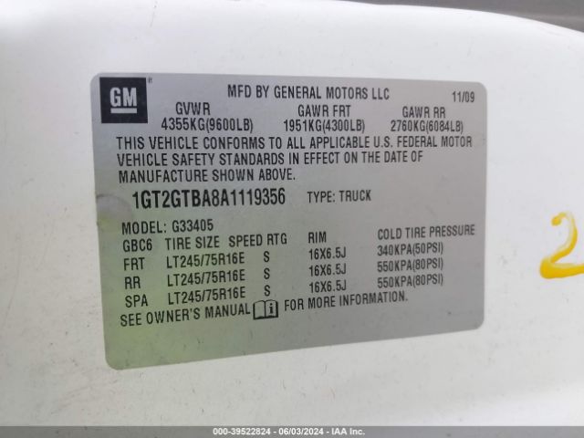 Photo 8 VIN: 1GT2GTBA8A1119356 - GMC SAVANA 