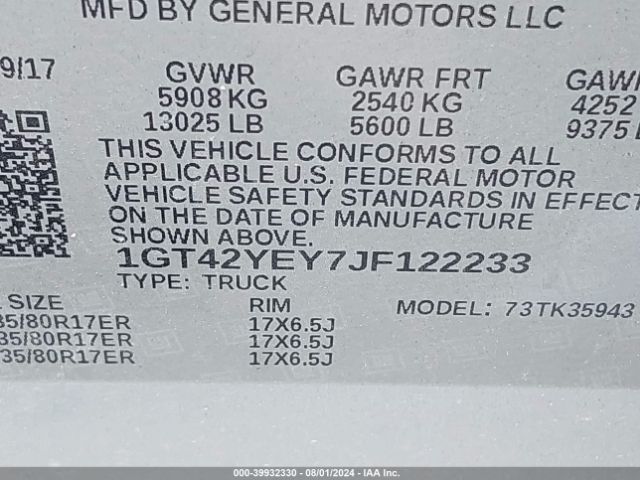 Photo 8 VIN: 1GT42YEY7JF122233 - GMC SIERRA 