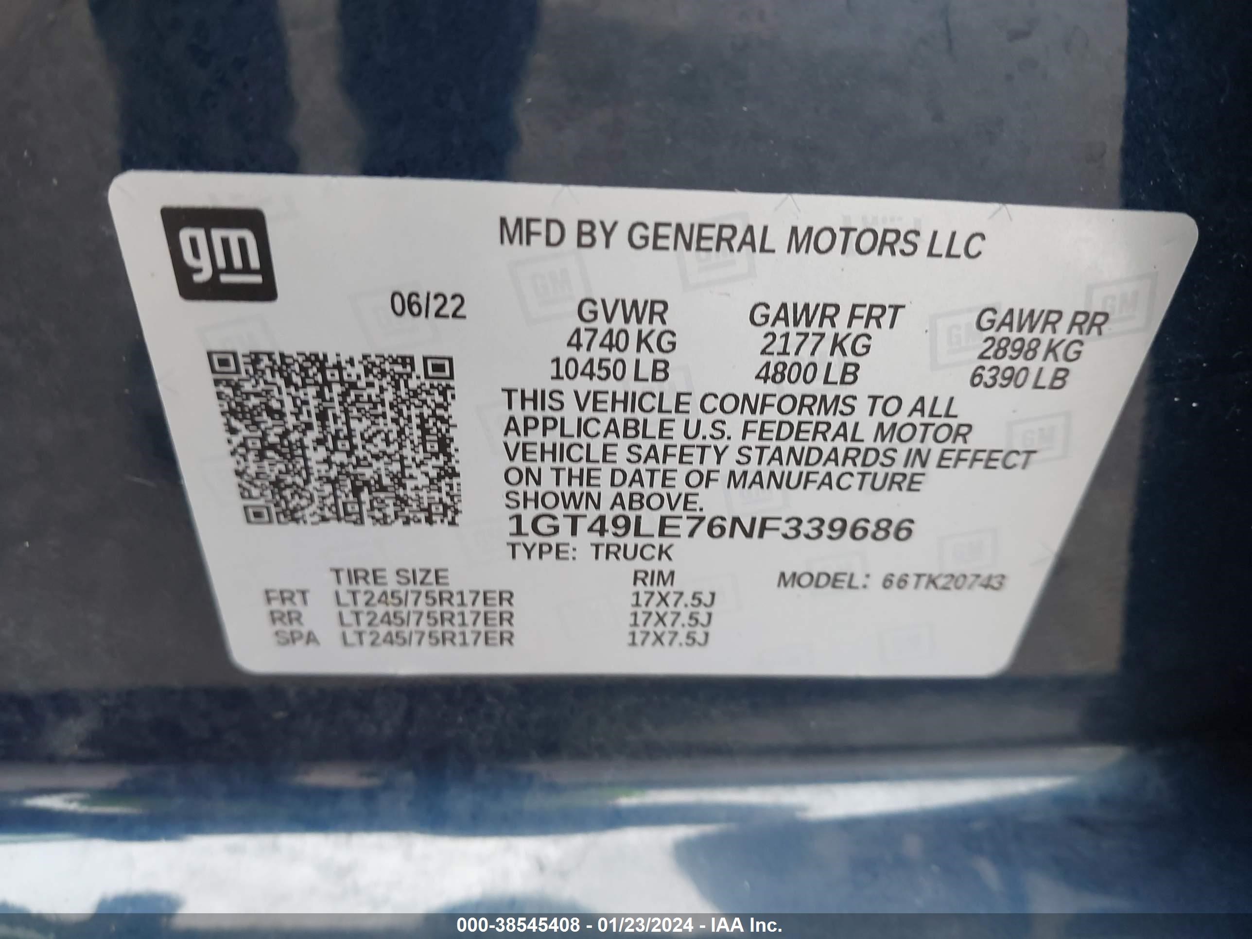 Photo 8 VIN: 1GT49LE76NF339686 - GMC SIERRA 