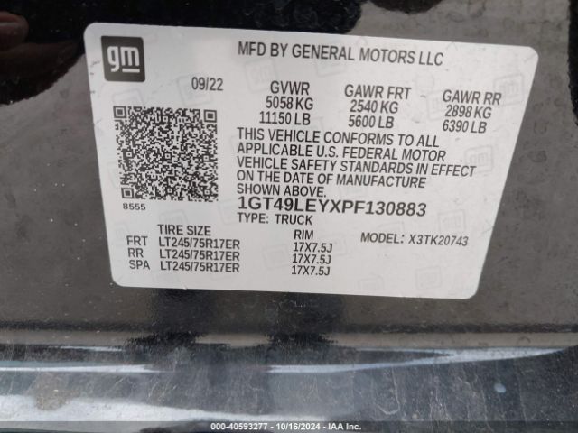 Photo 8 VIN: 1GT49LEYXPF130883 - GMC SIERRA HD 