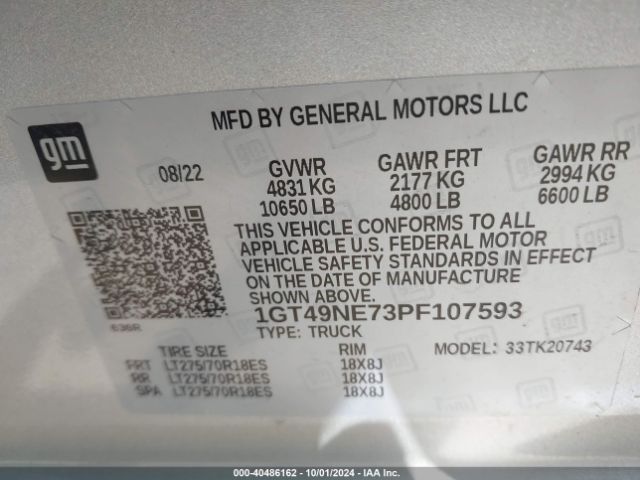 Photo 8 VIN: 1GT49NE73PF107593 - GMC SIERRA HD 