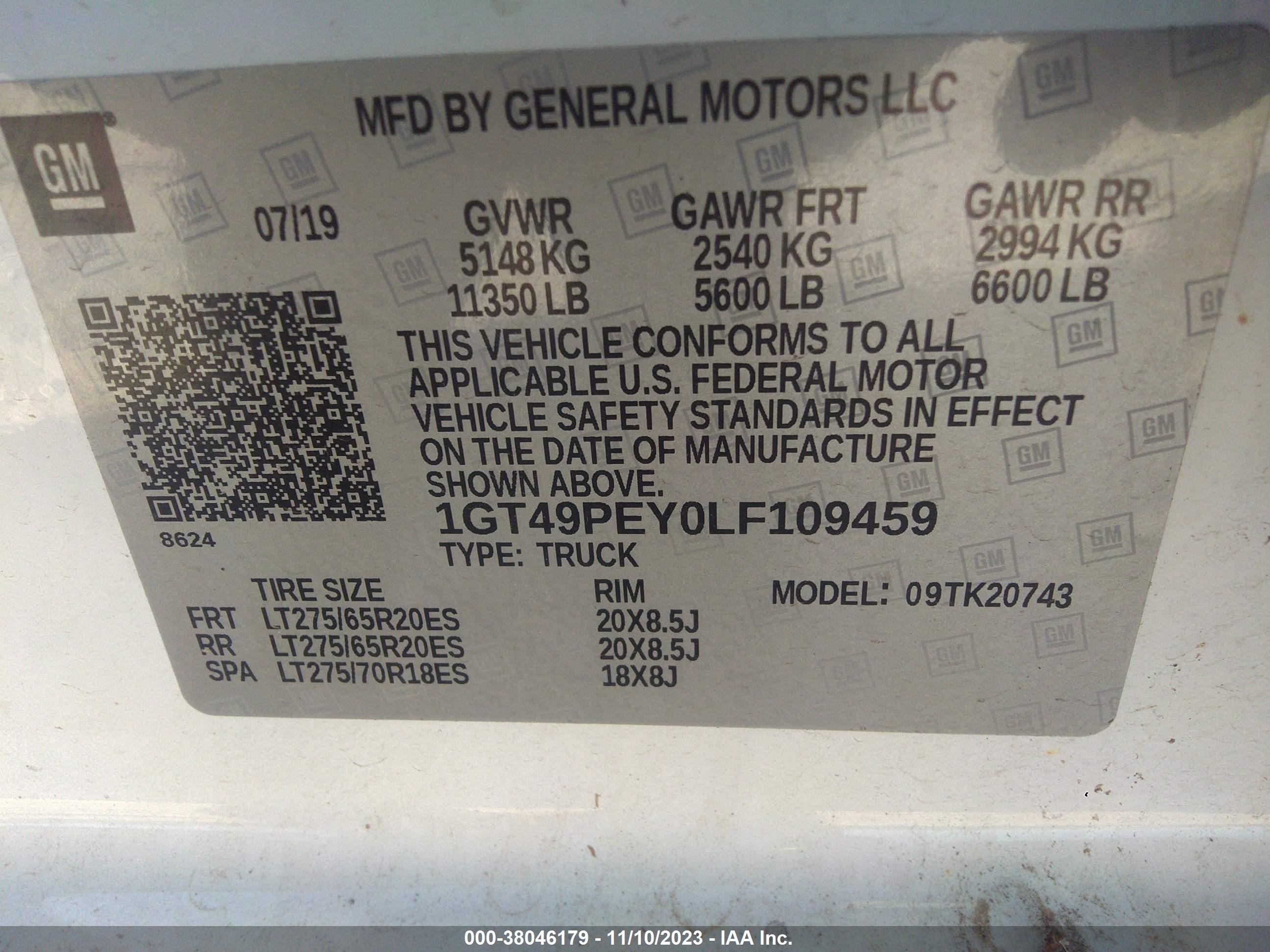 Photo 8 VIN: 1GT49PEY0LF109459 - GMC SIERRA 