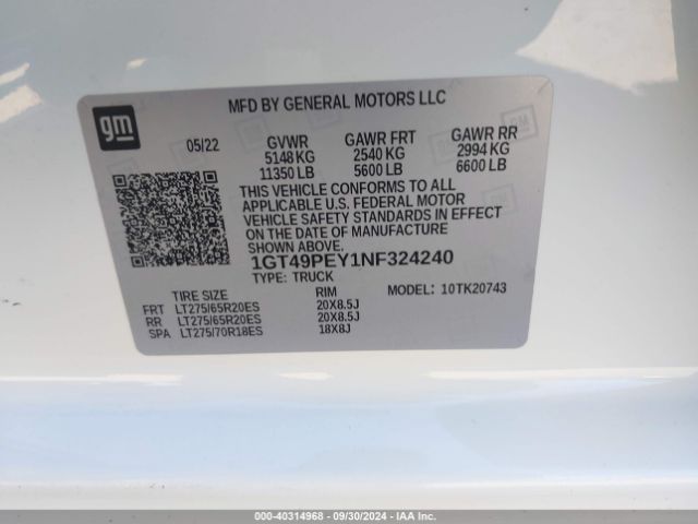 Photo 8 VIN: 1GT49PEY1NF324240 - GMC SIERRA HD 