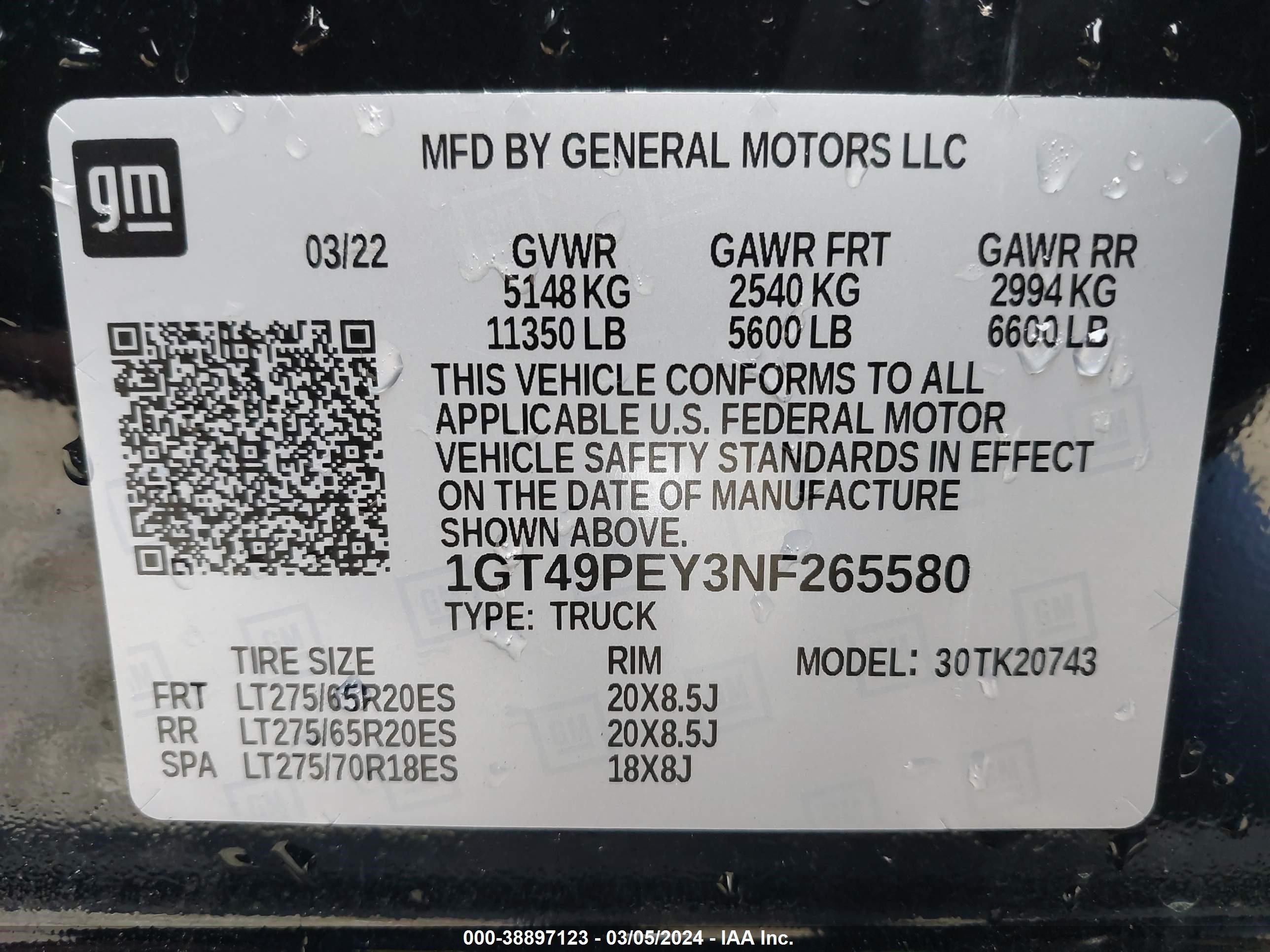 Photo 6 VIN: 1GT49PEY3NF265580 - GMC SIERRA 