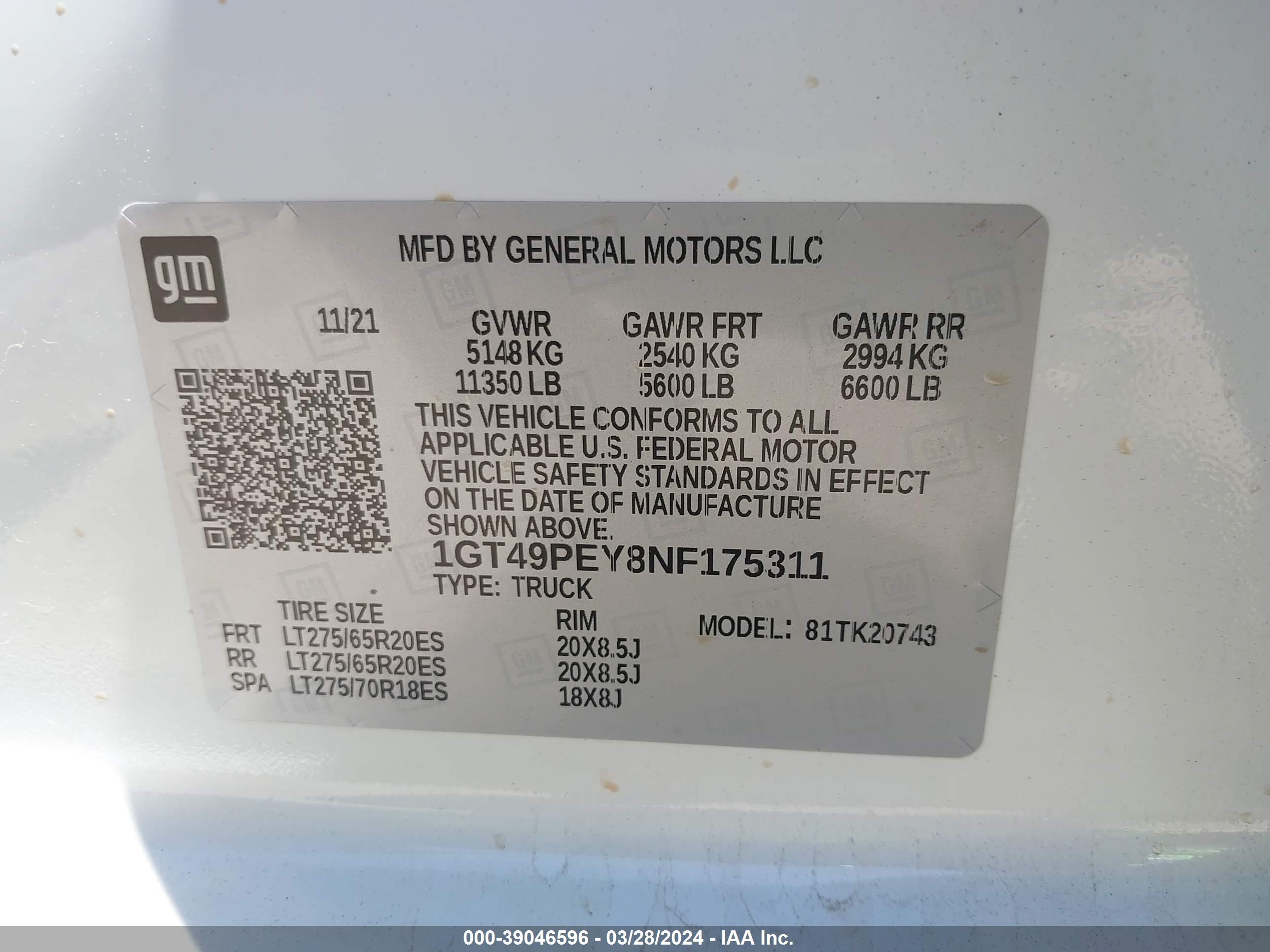 Photo 7 VIN: 1GT49PEY8NF175311 - GMC SIERRA 