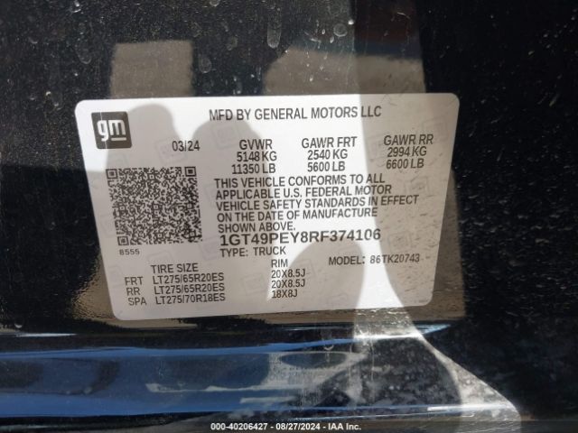 Photo 8 VIN: 1GT49PEY8RF374106 - GMC SIERRA HD 