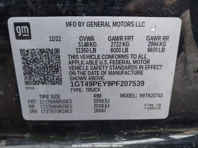 Photo 8 VIN: 1GT49PEY9PF207539 - GMC SIERRA HD 