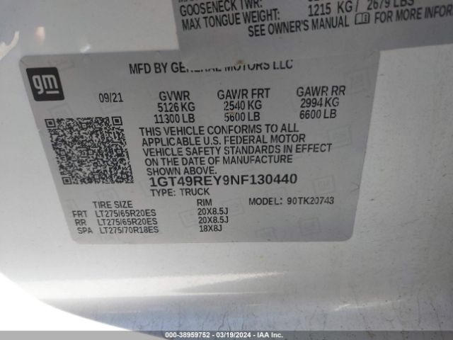 Photo 8 VIN: 1GT49REY9NF130440 - GMC SIERRA 2500HD 