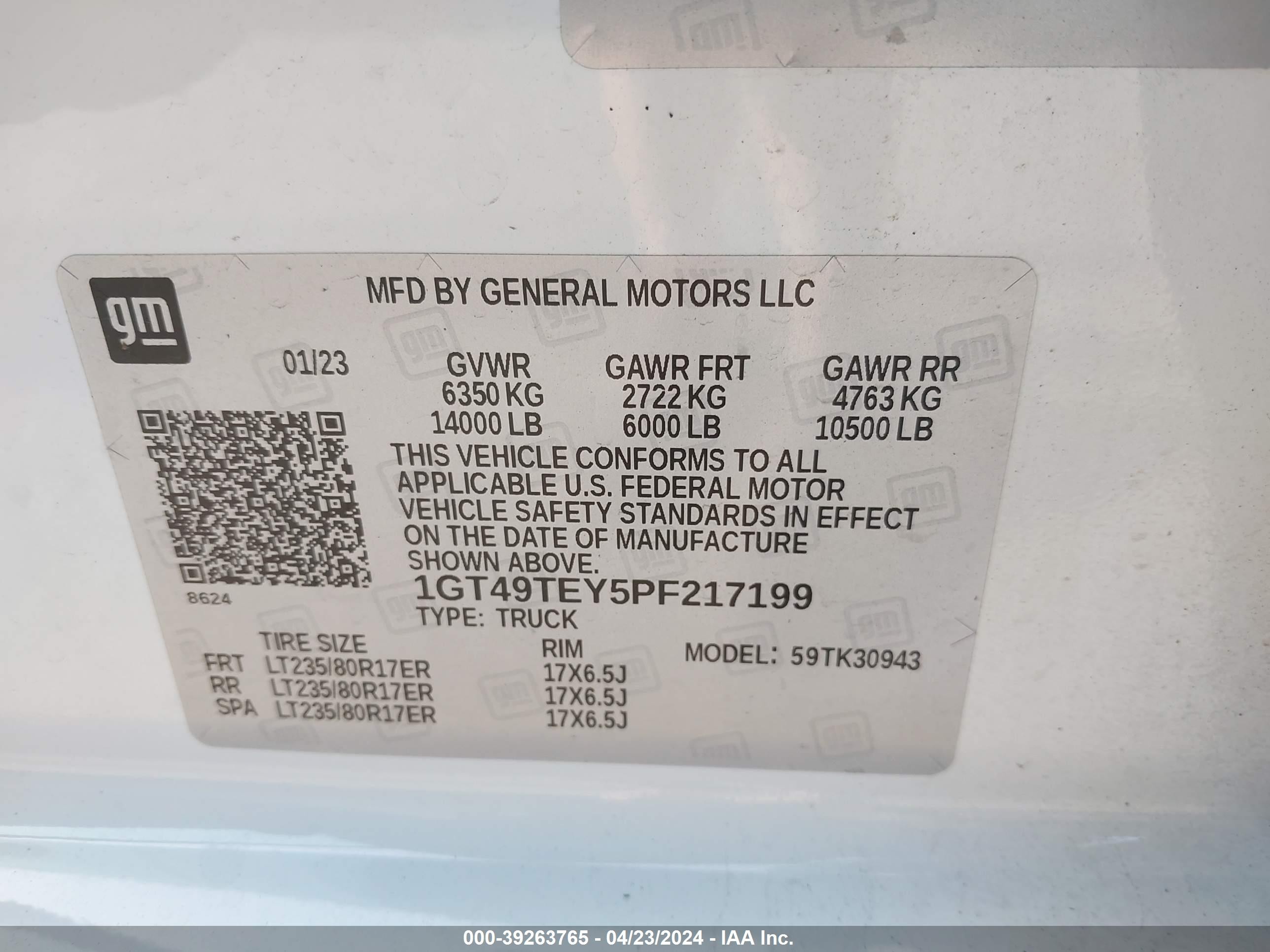 Photo 7 VIN: 1GT49TEY5PF217199 - GMC SIERRA 