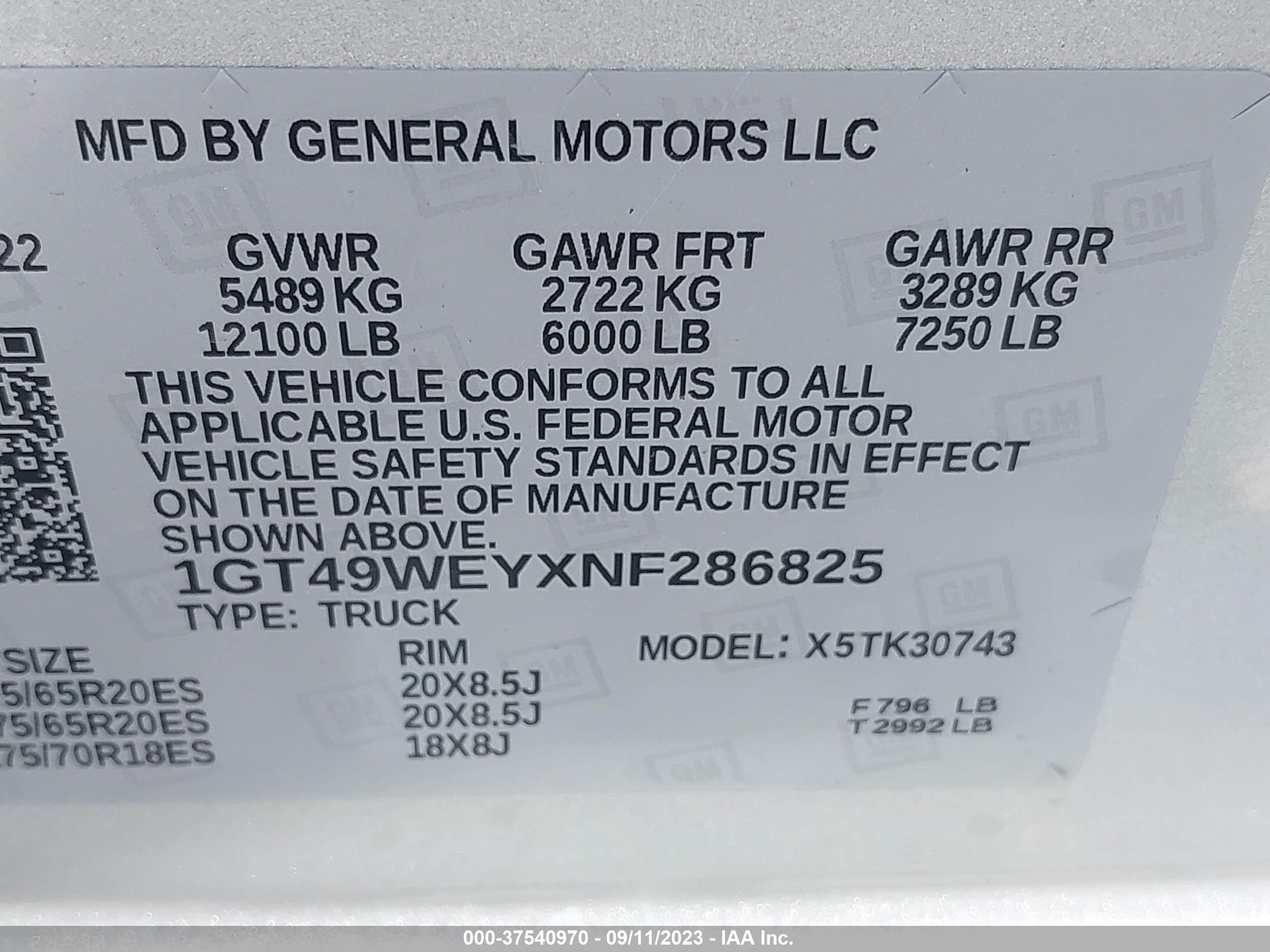 Photo 8 VIN: 1GT49WEYXNF286825 - GMC NULL 