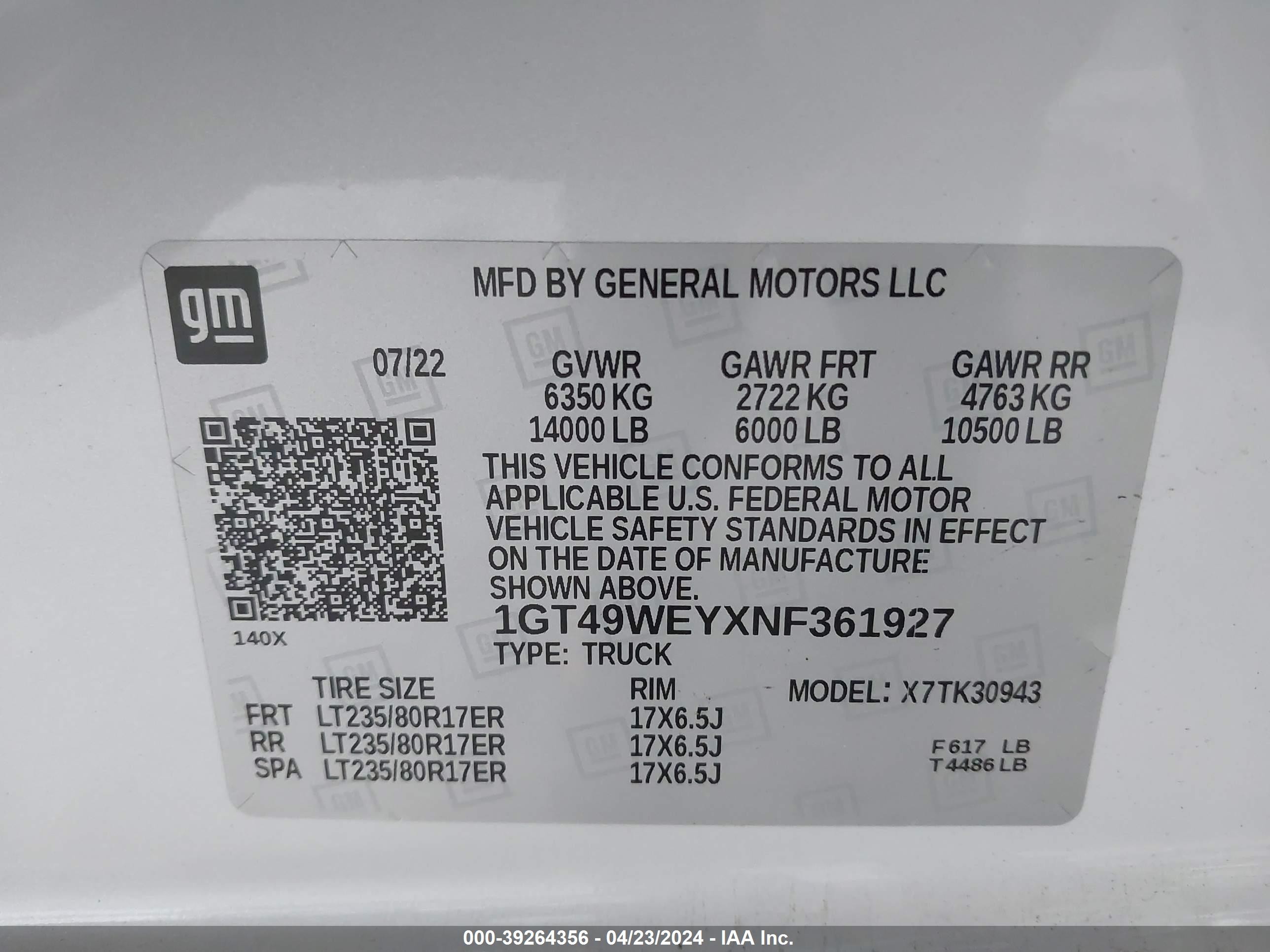 Photo 8 VIN: 1GT49WEYXNF361927 - GMC NULL 