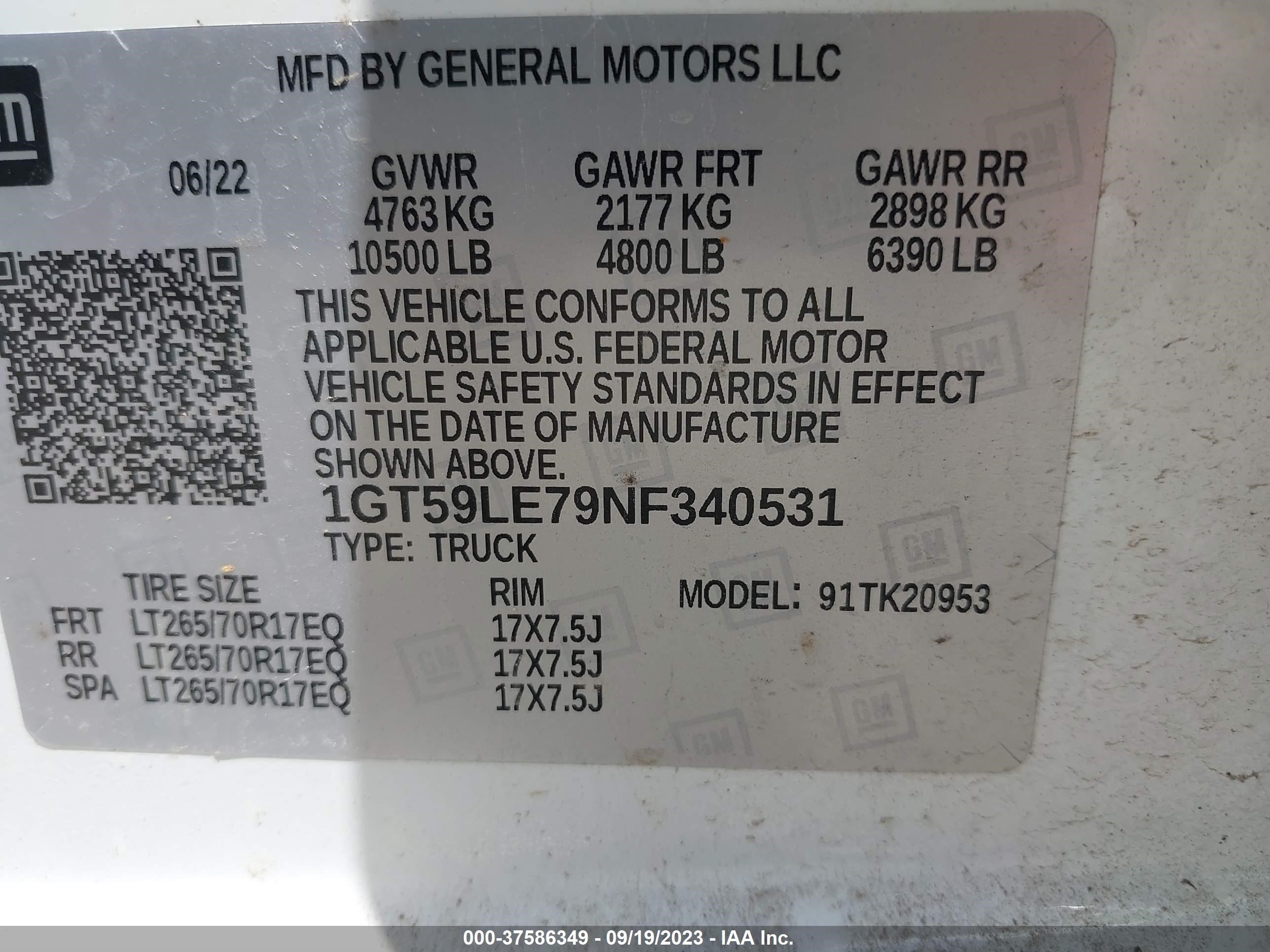 Photo 8 VIN: 1GT59LE79NF340531 - GMC SIERRA 