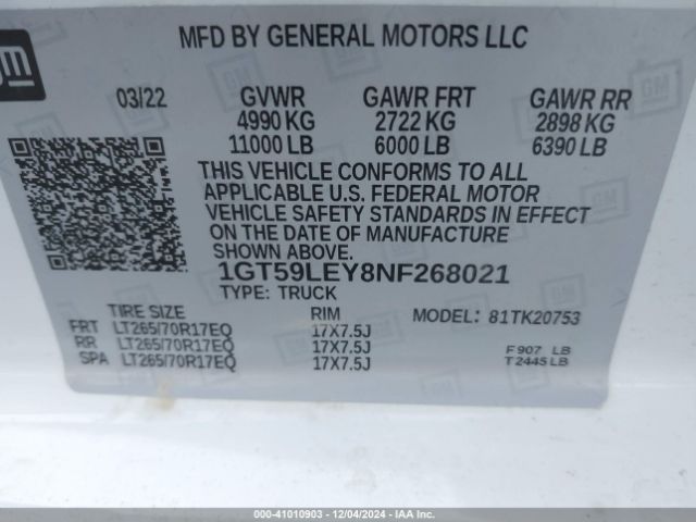 Photo 8 VIN: 1GT59LEY8NF268021 - GMC SIERRA HD 