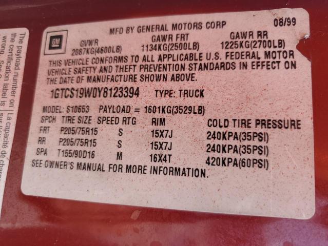 Photo 11 VIN: 1GTCS19W0Y8123394 - GMC SONOMA 