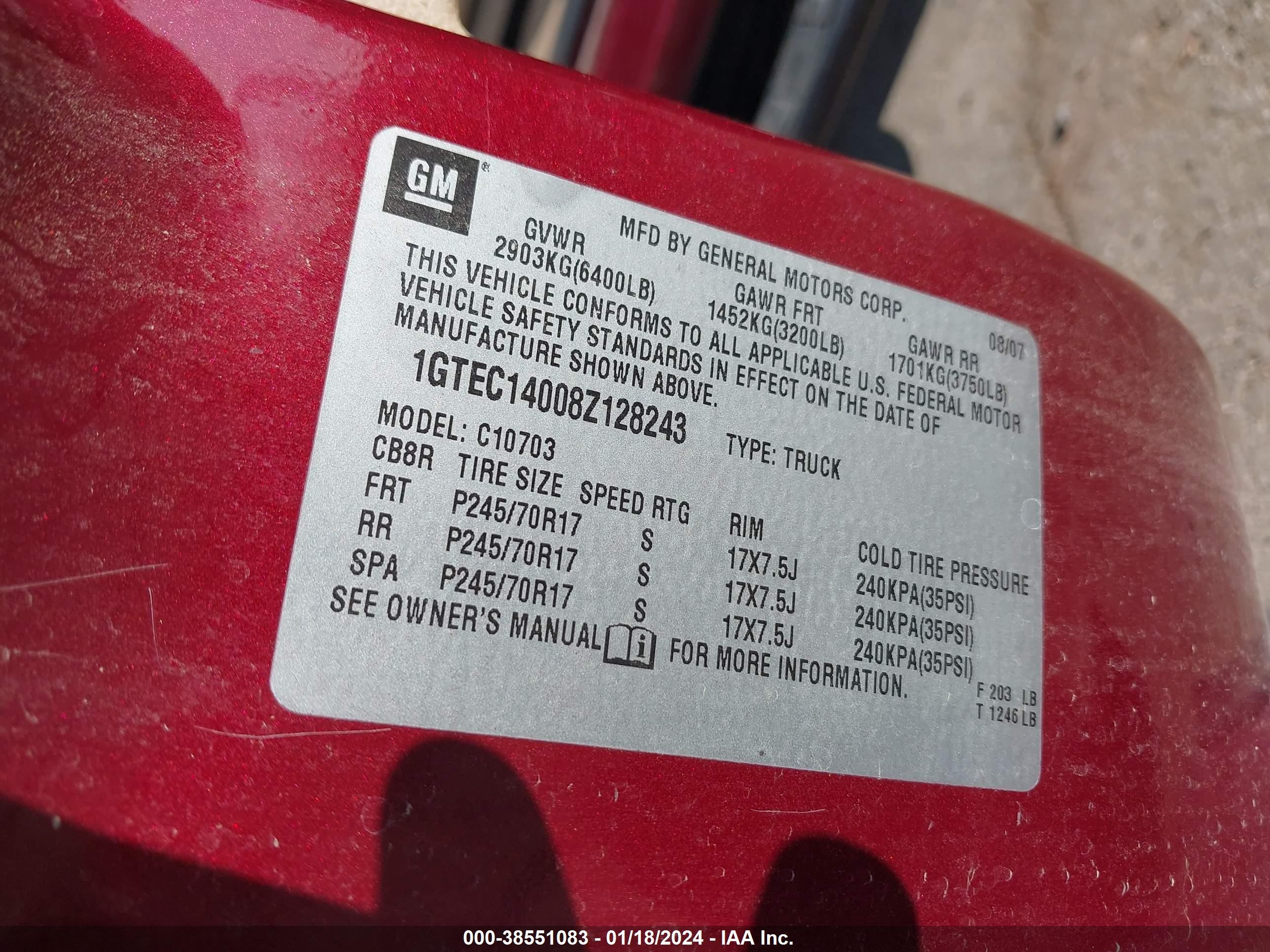 Photo 8 VIN: 1GTEC14008Z128243 - GMC SIERRA 