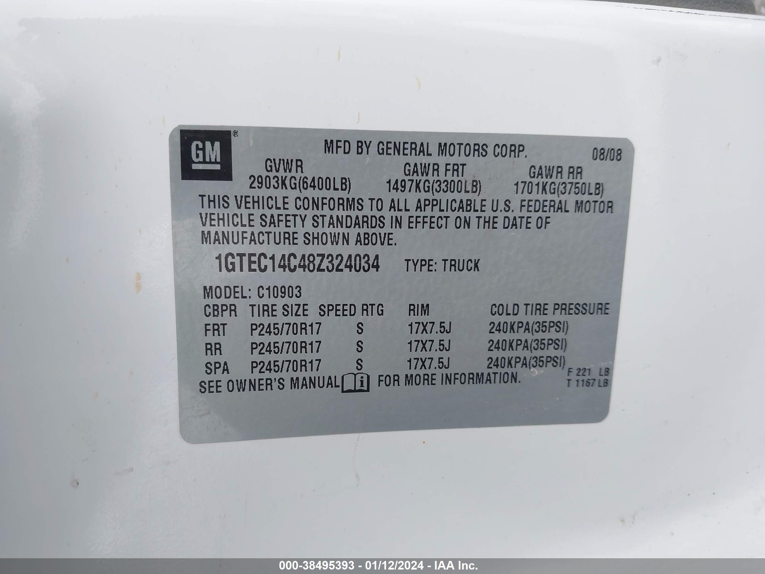 Photo 8 VIN: 1GTEC14C48Z324034 - GMC SIERRA 