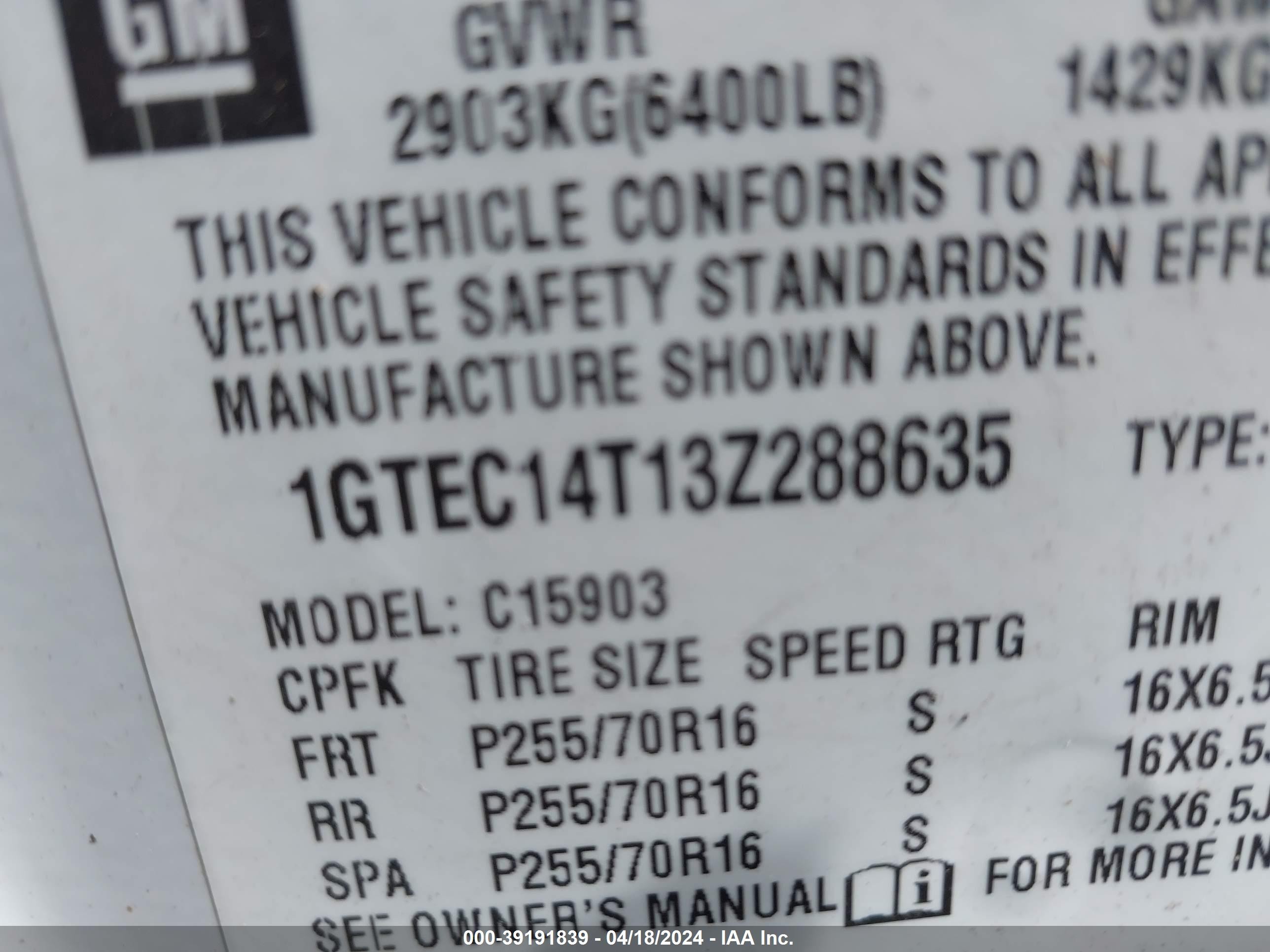 Photo 8 VIN: 1GTEC14T13Z288635 - GMC SIERRA 