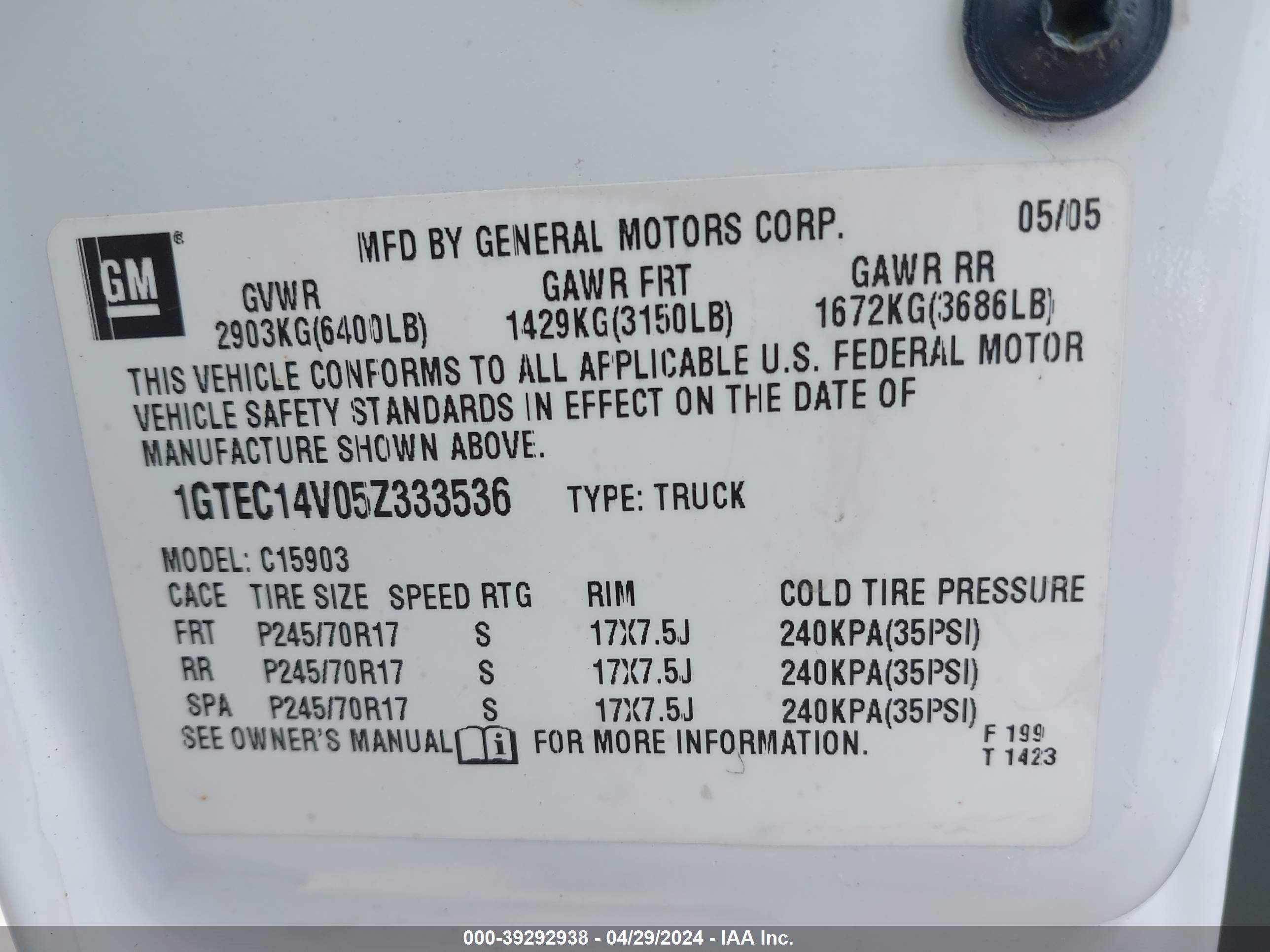 Photo 8 VIN: 1GTEC14V05Z333536 - GMC SIERRA 