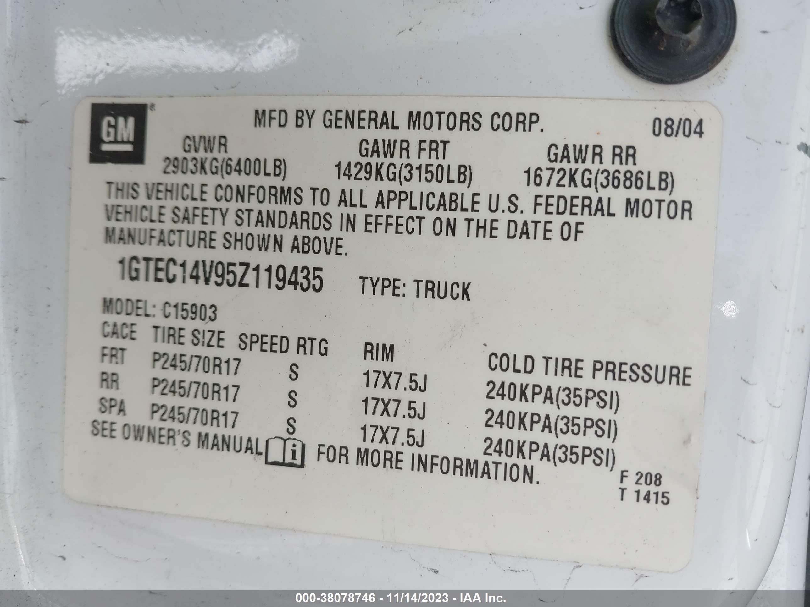 Photo 8 VIN: 1GTEC14V95Z119435 - GMC SIERRA 