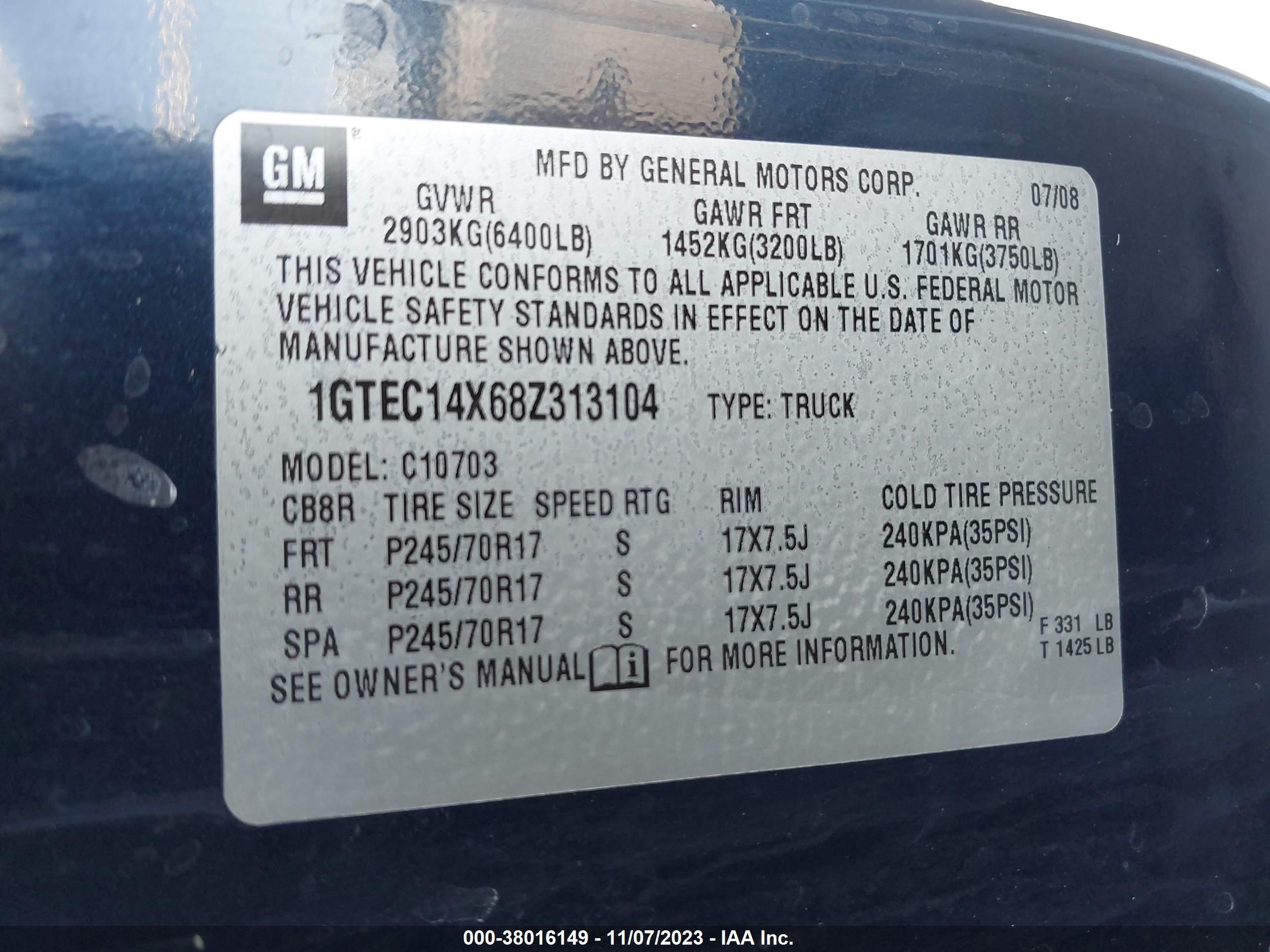 Photo 8 VIN: 1GTEC14X68Z313104 - GMC SIERRA 