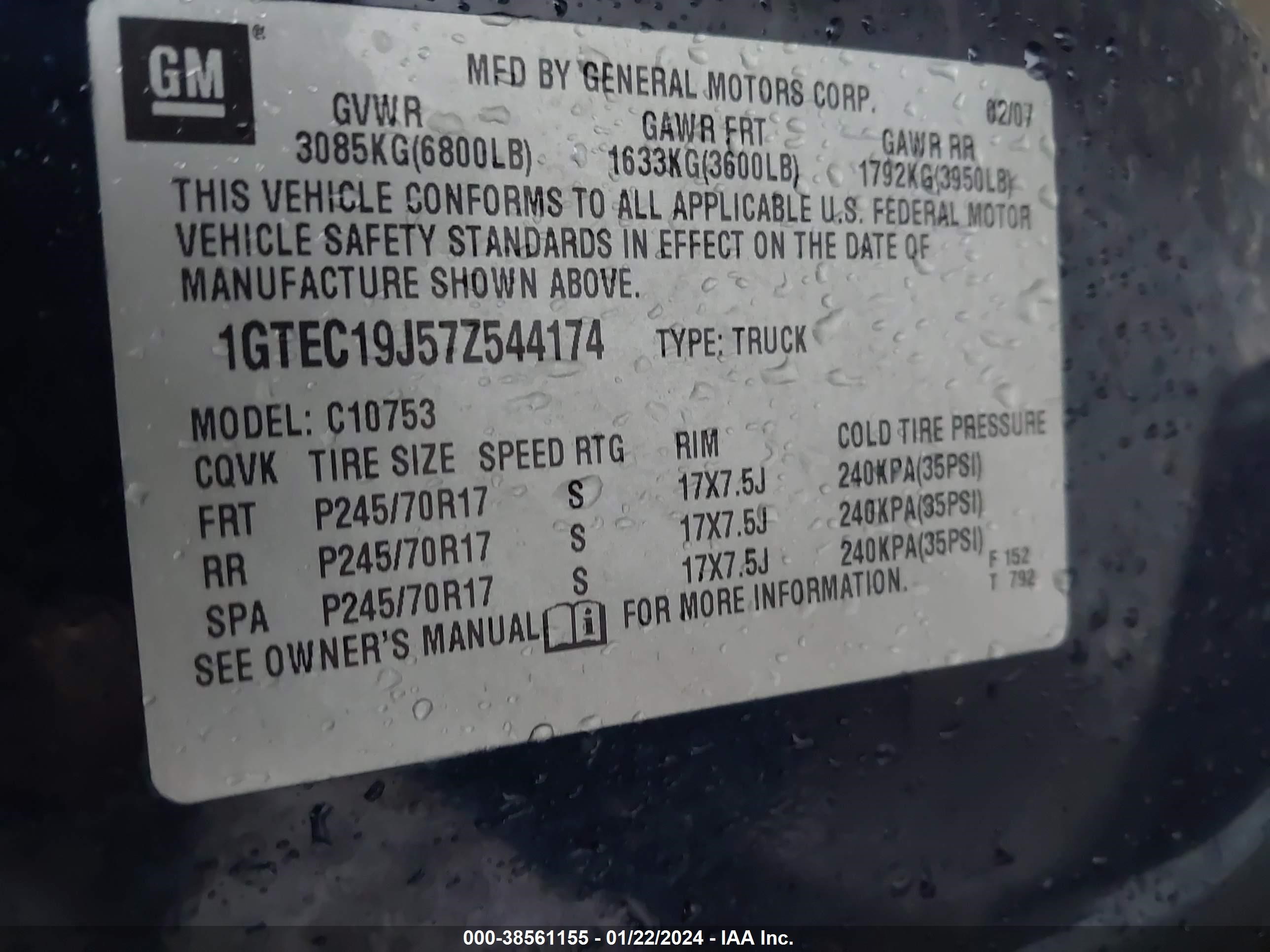 Photo 8 VIN: 1GTEC19J57Z544174 - GMC SIERRA 