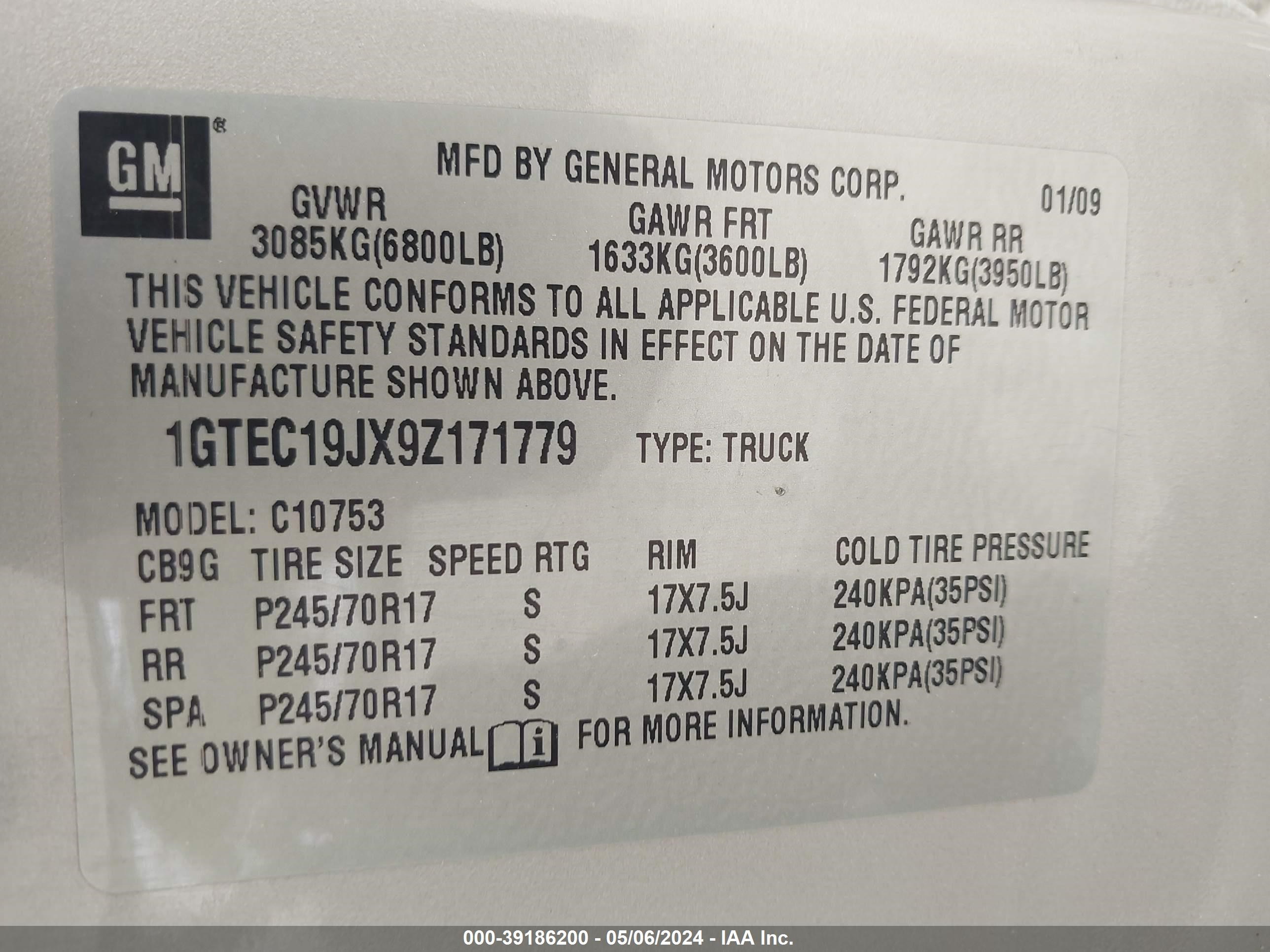 Photo 8 VIN: 1GTEC19JX9Z171779 - GMC SIERRA 