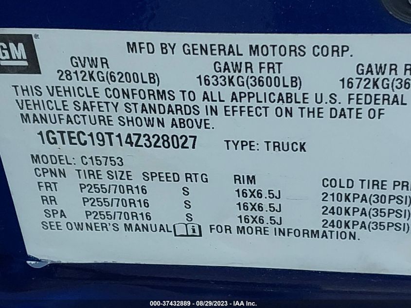 Photo 8 VIN: 1GTEC19T14Z328027 - GMC SIERRA 