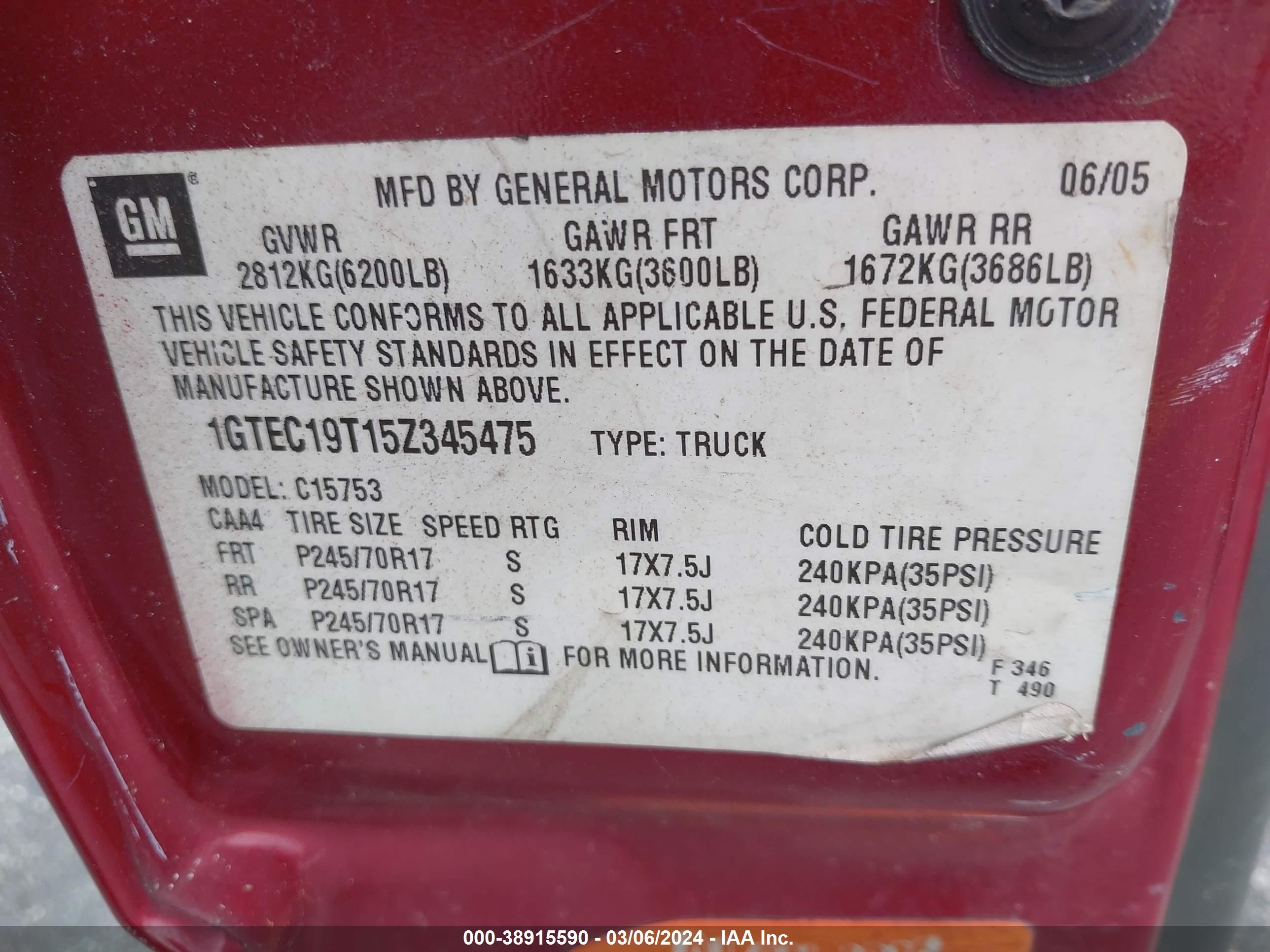 Photo 8 VIN: 1GTEC19T15Z345475 - GMC SIERRA 