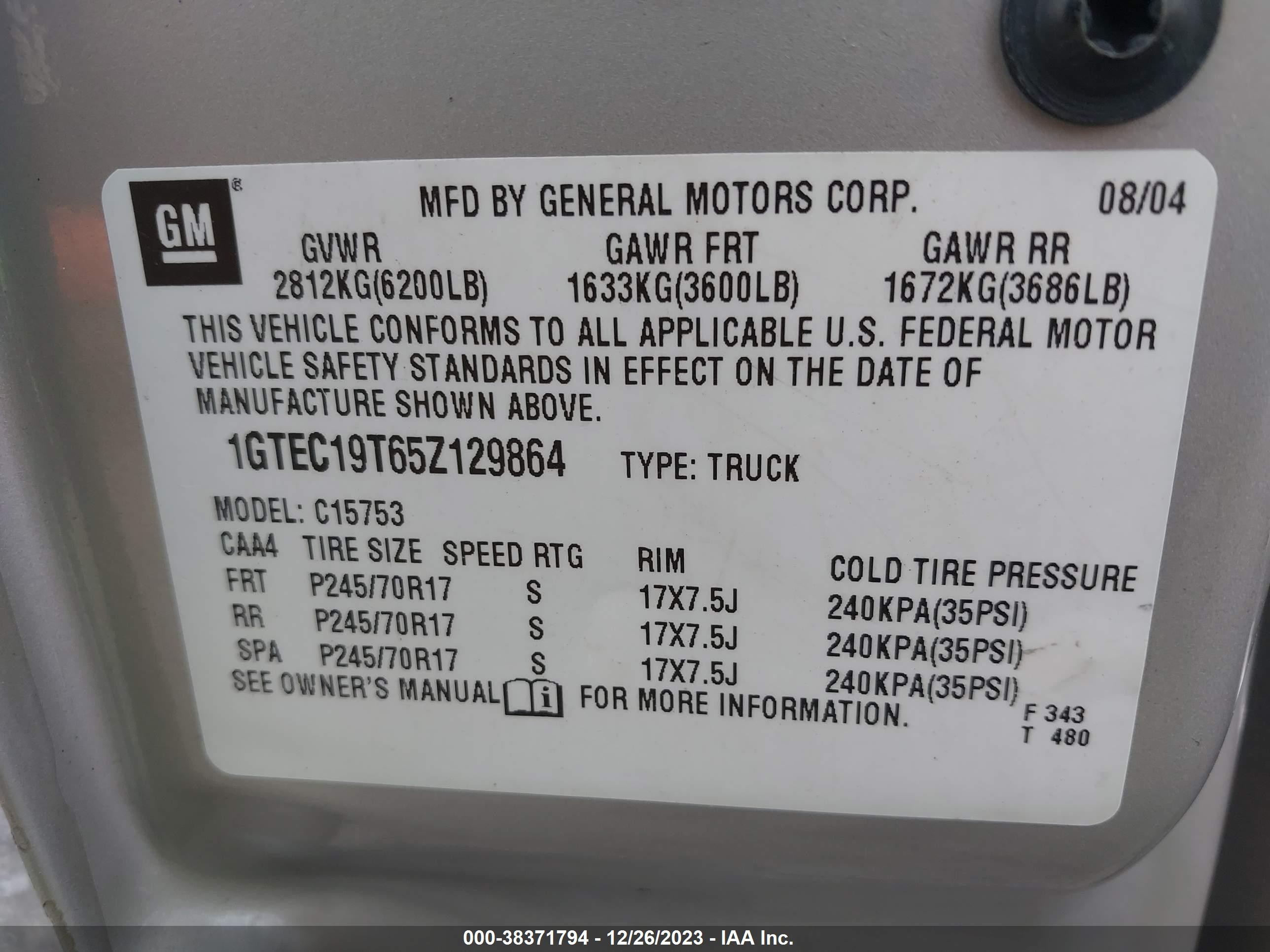 Photo 8 VIN: 1GTEC19T65Z129864 - GMC SIERRA 