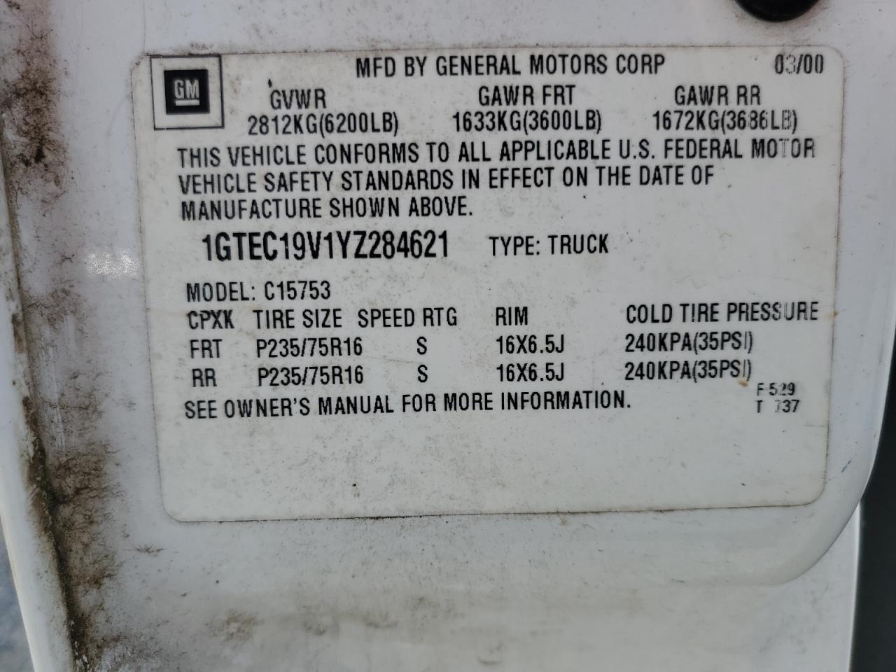 Photo 11 VIN: 1GTEC19V1YZ284621 - GMC SIERRA 