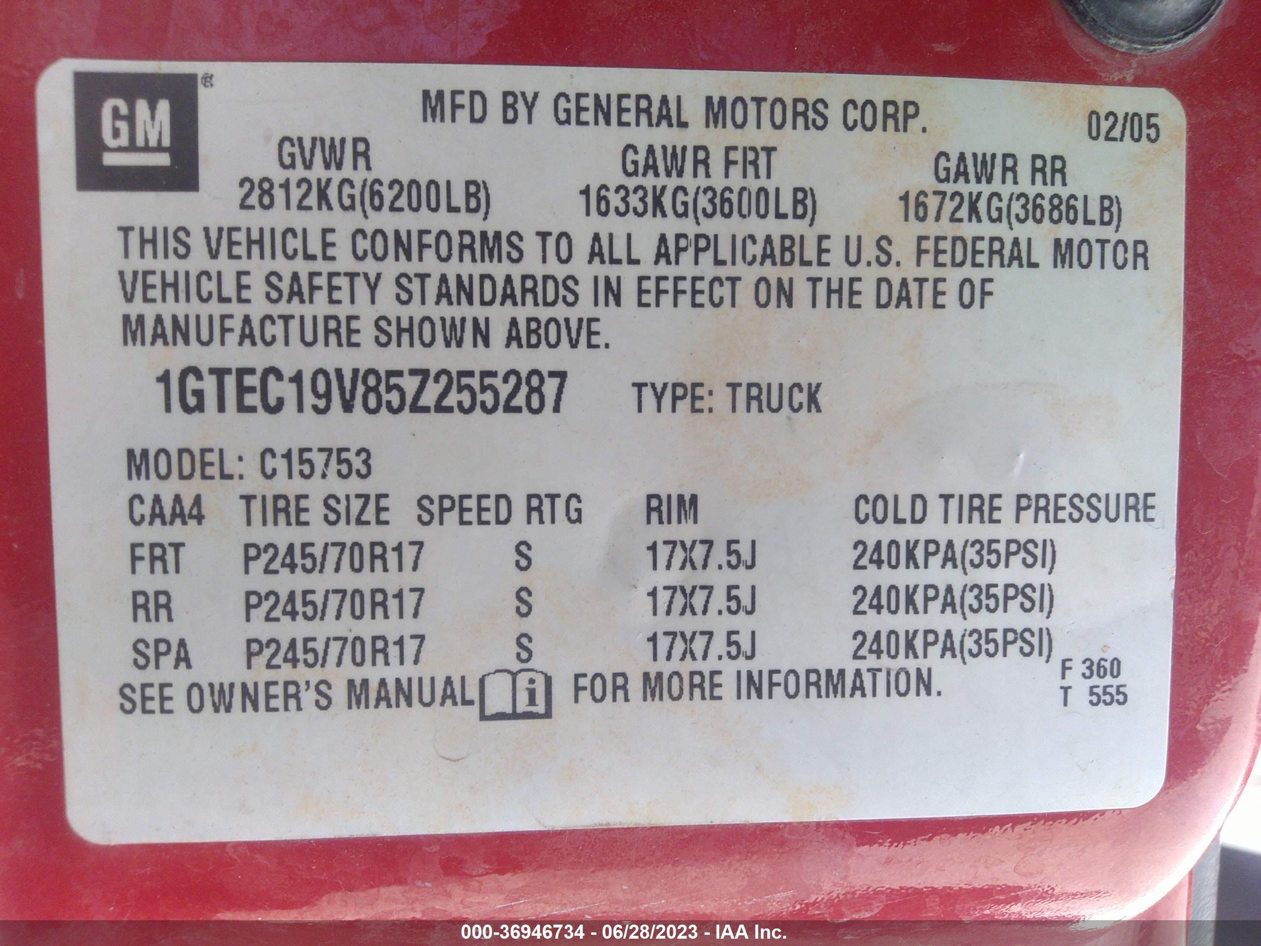 Photo 8 VIN: 1GTEC19V85Z255287 - GMC SIERRA 