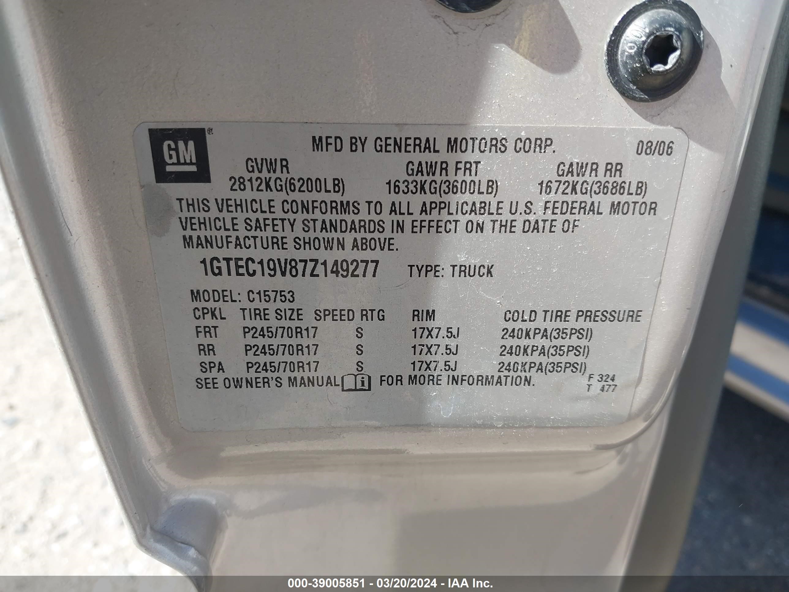 Photo 8 VIN: 1GTEC19V87Z149277 - GMC SIERRA 