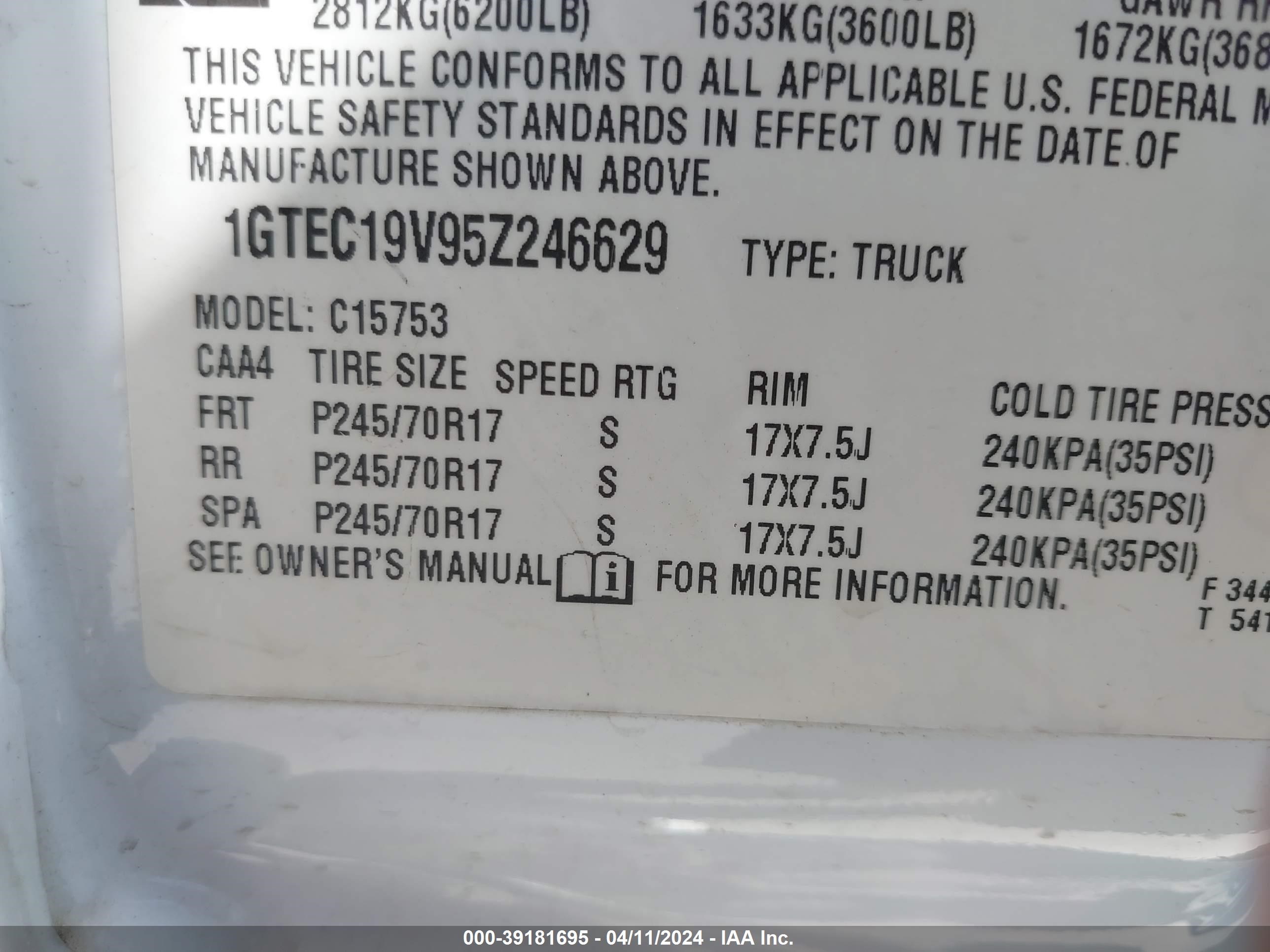 Photo 8 VIN: 1GTEC19V95Z246629 - GMC SIERRA 