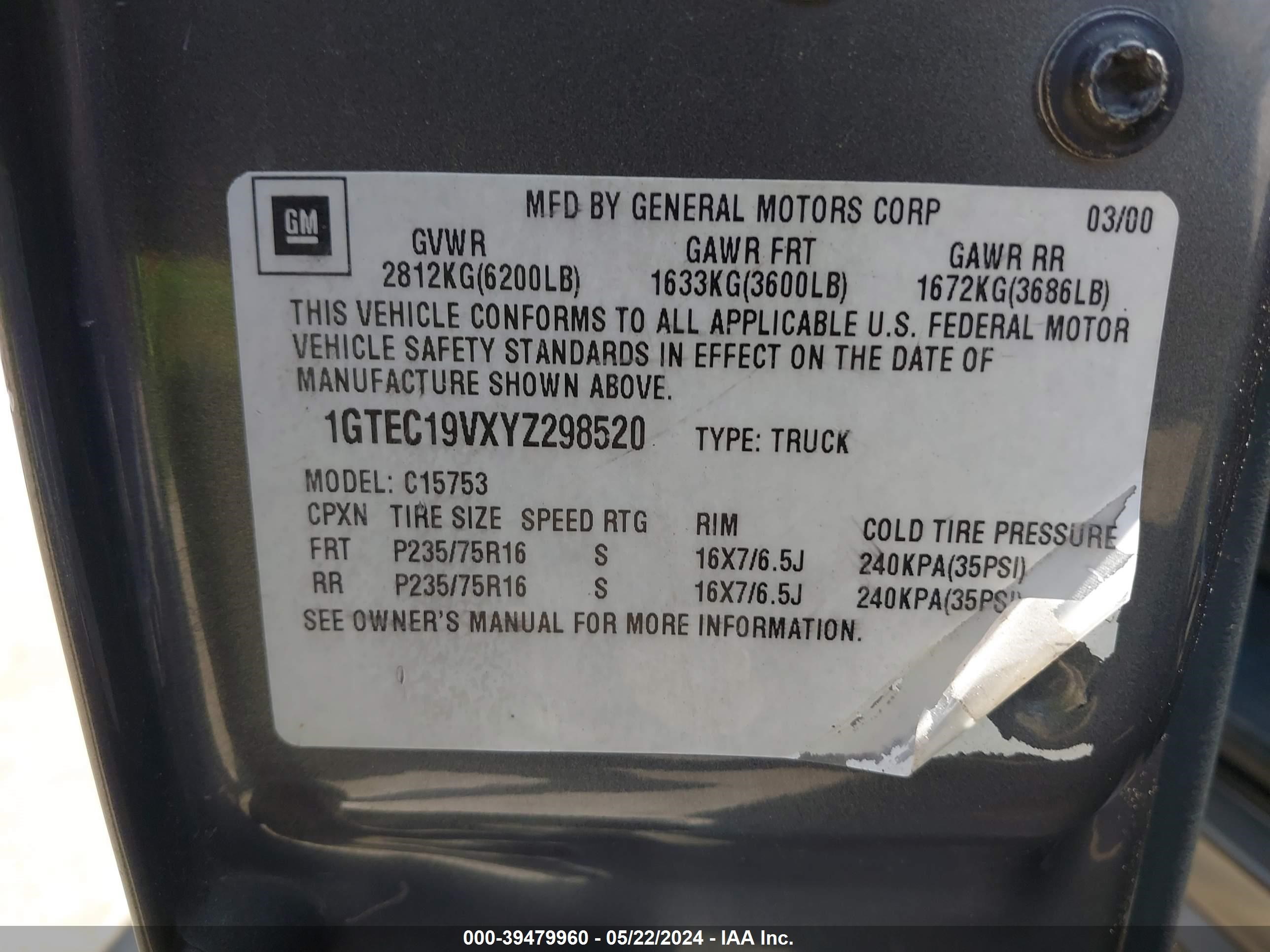 Photo 8 VIN: 1GTEC19VXYZ298520 - GMC SIERRA 