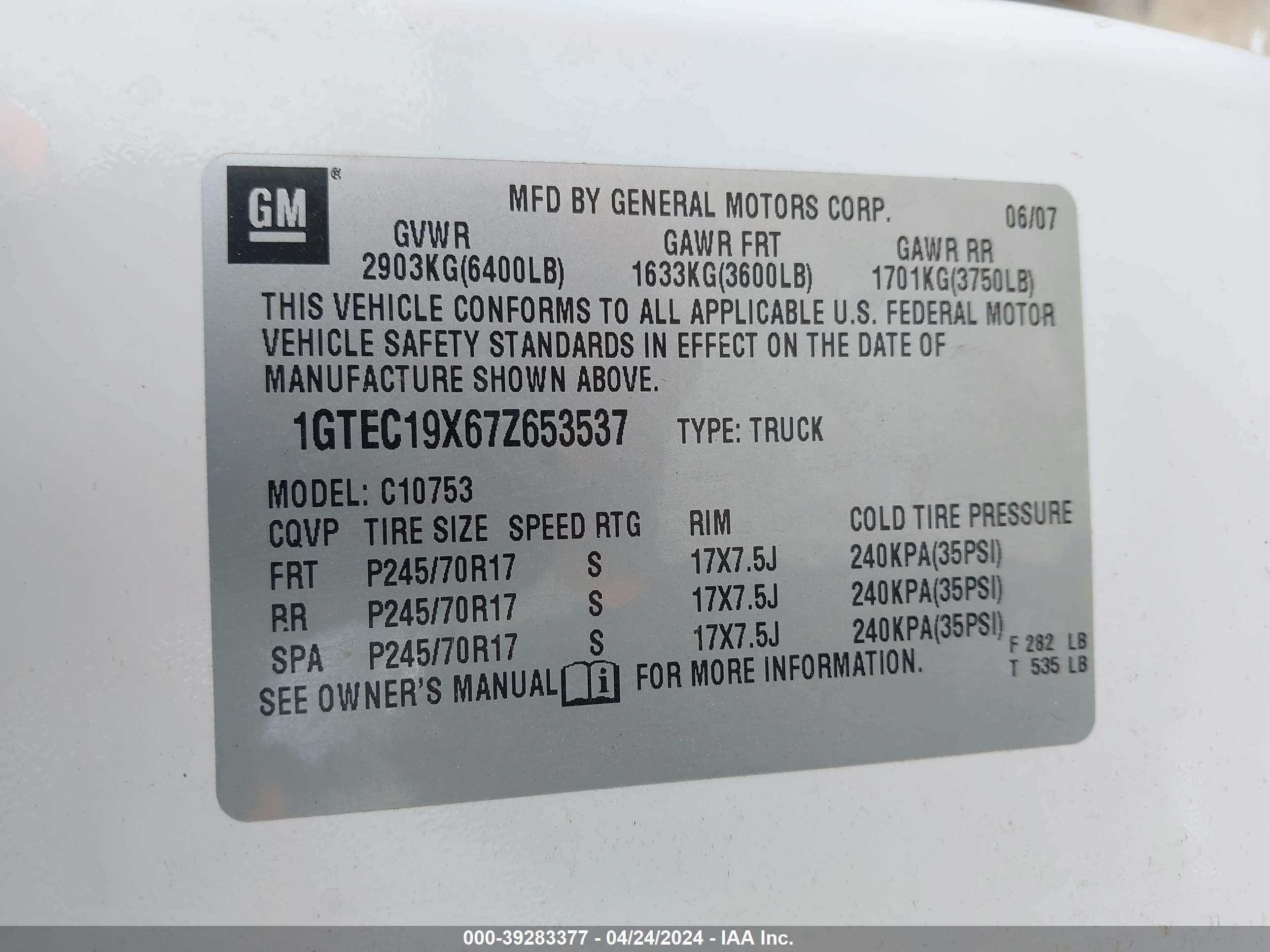 Photo 8 VIN: 1GTEC19X67Z653537 - GMC SIERRA 