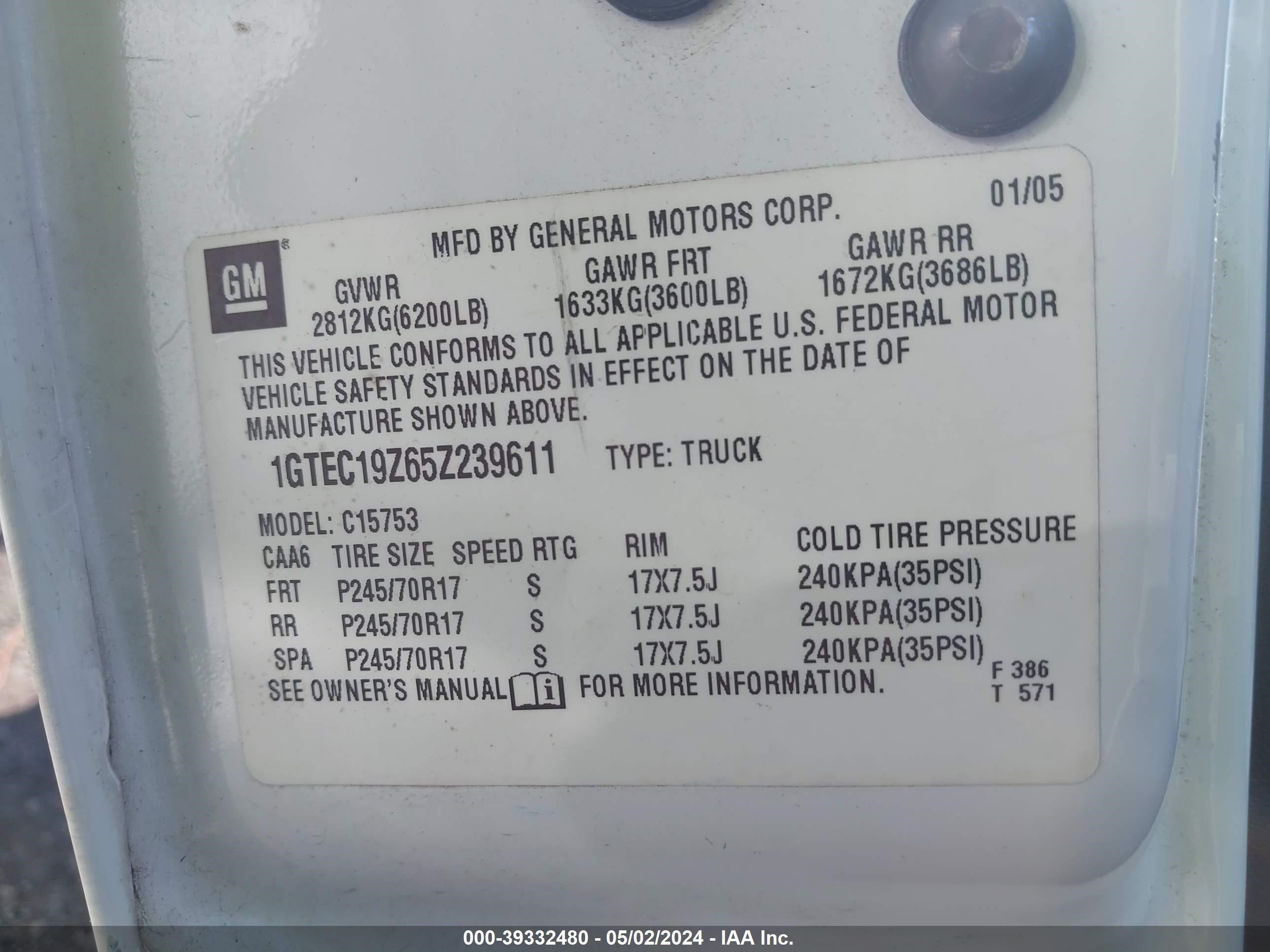 Photo 8 VIN: 1GTEC19Z65Z239611 - GMC SIERRA 