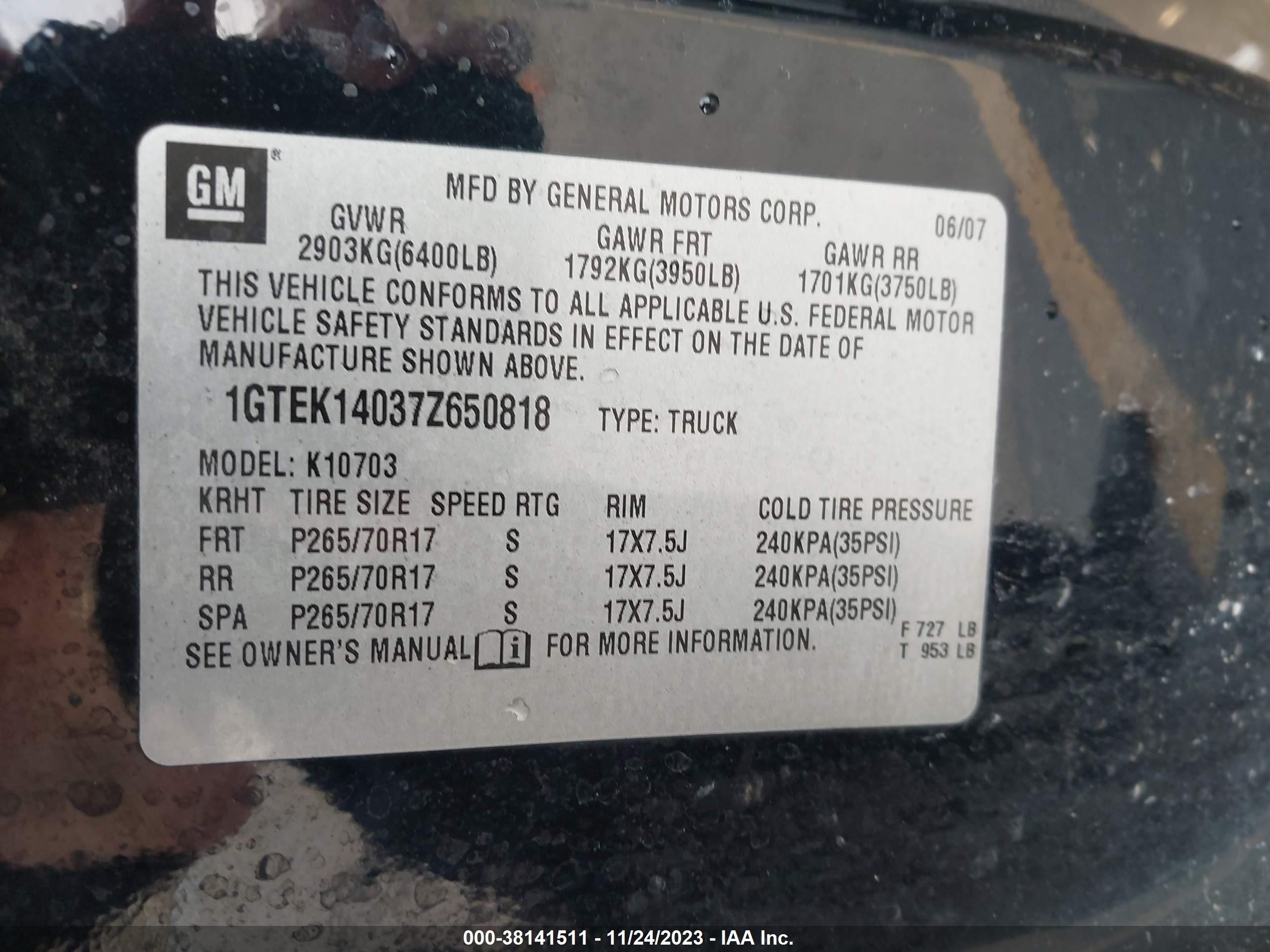 Photo 8 VIN: 1GTEK14037Z650818 - GMC SIERRA 