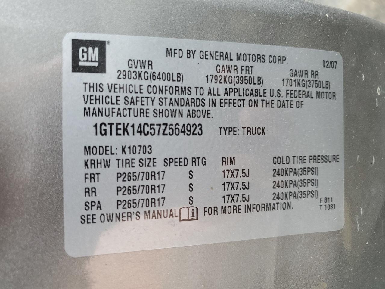 Photo 11 VIN: 1GTEK14C57Z564923 - GMC SIERRA 